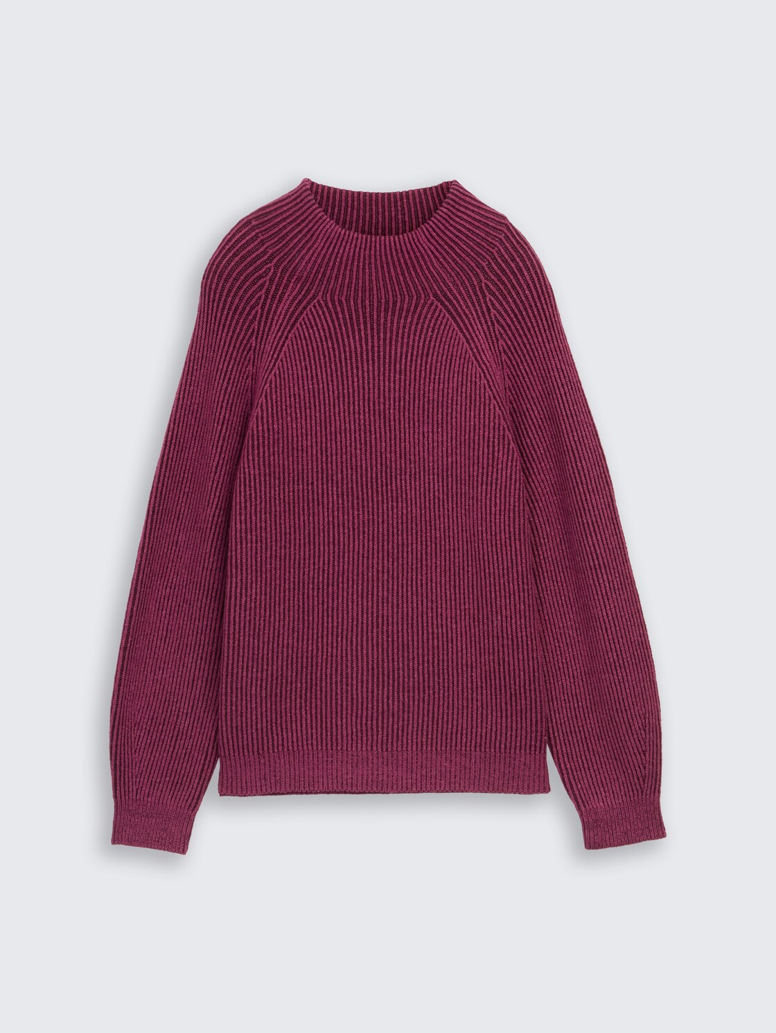 Loose fit knitted jumper with stand-up collar - red rib structure