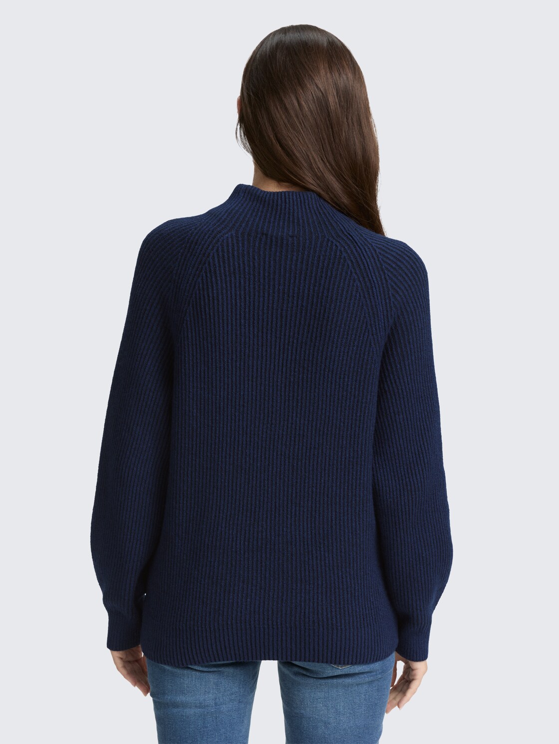 Loose Fit Strickpullover mit Stehkragen - blue rib structure