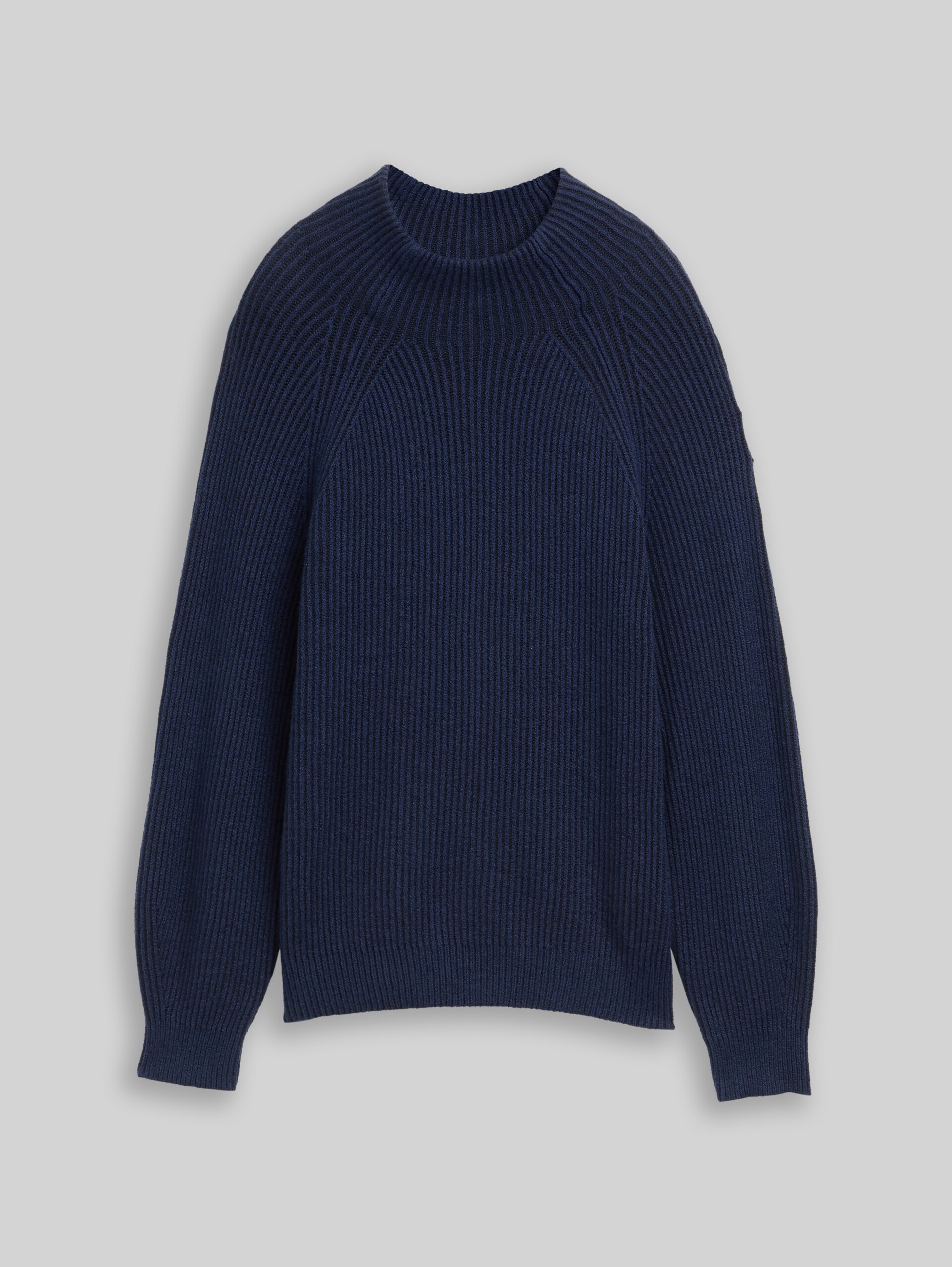 Loose fit knitted jumper with stand-up collar - blue rib structure