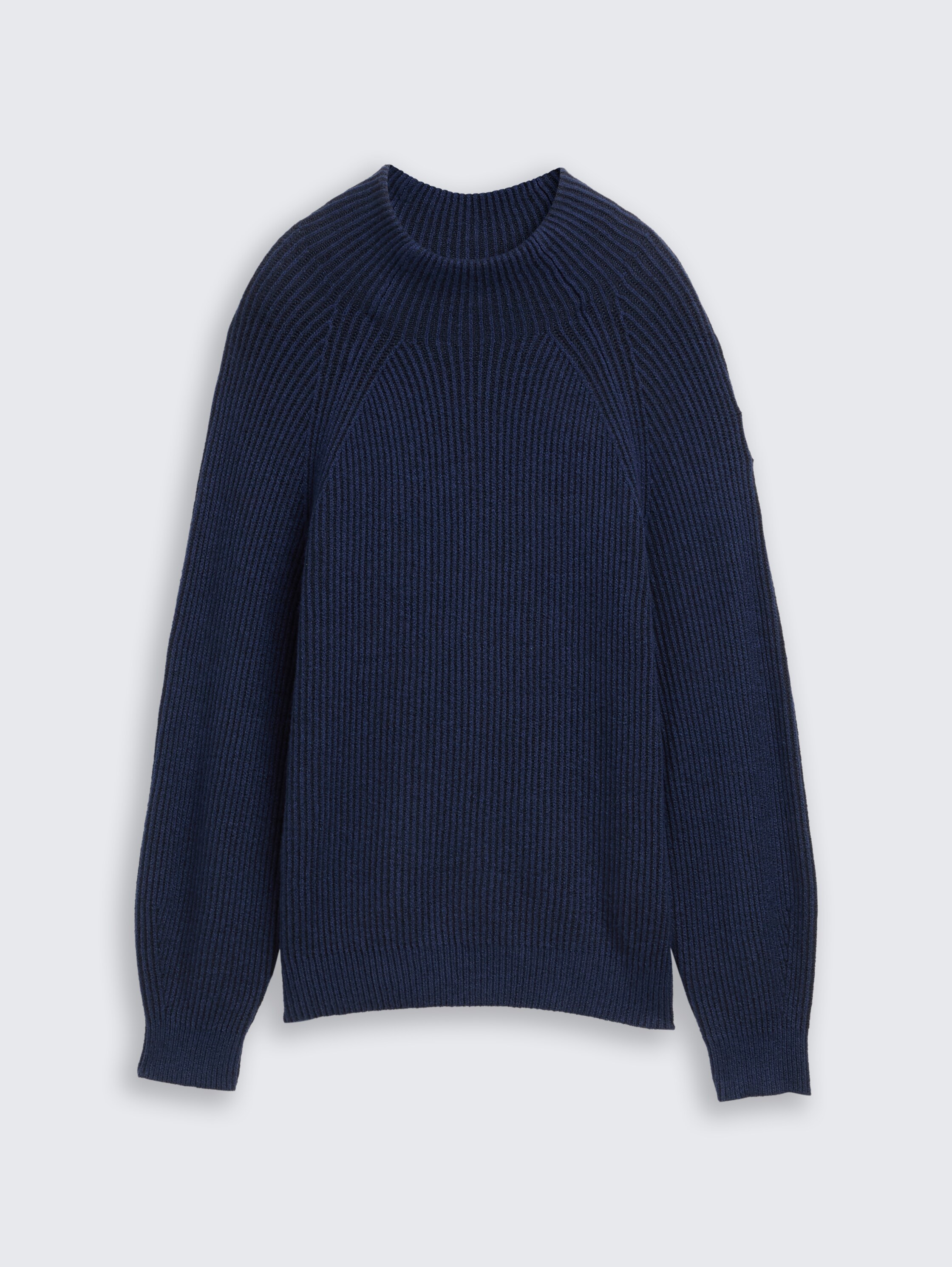 Loose fit knitted jumper with stand-up collar - blue_rib_structure - 