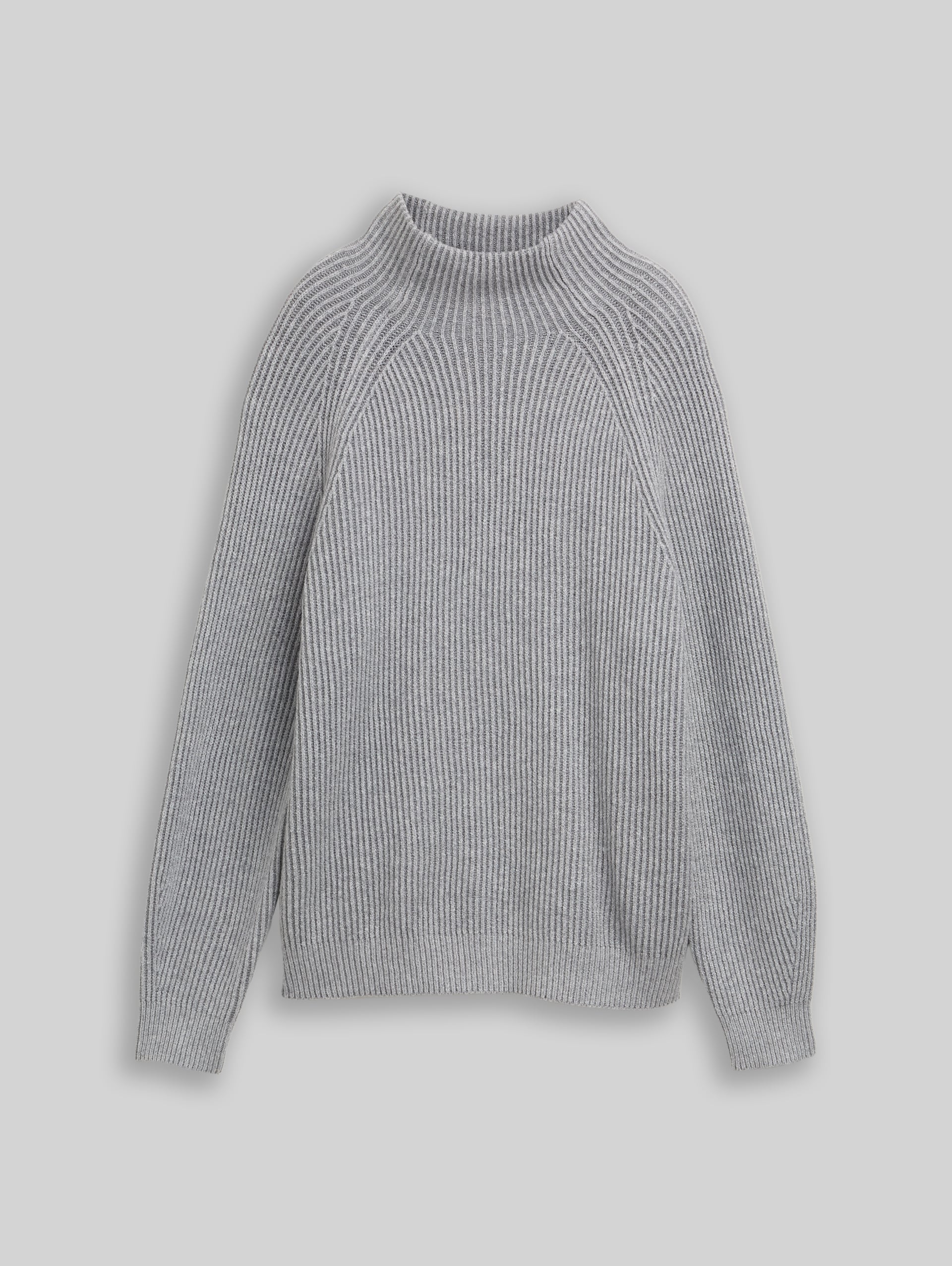 Loose fit knitted jumper with stand-up collar - mid grey rib structure