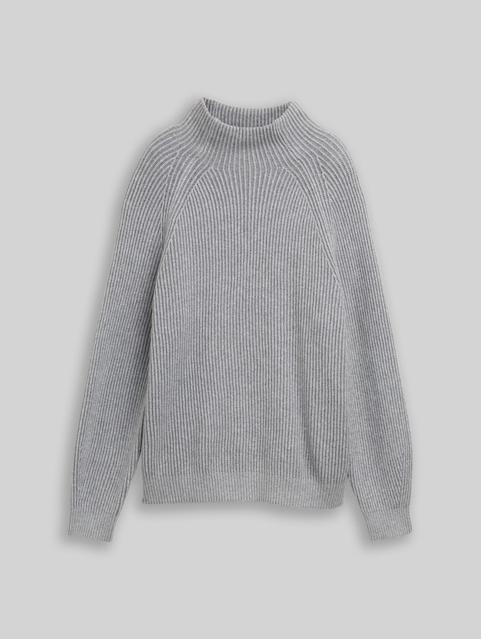 Loose Fit Strickpullover mit Stehkragen von Women, mid grey rib structure