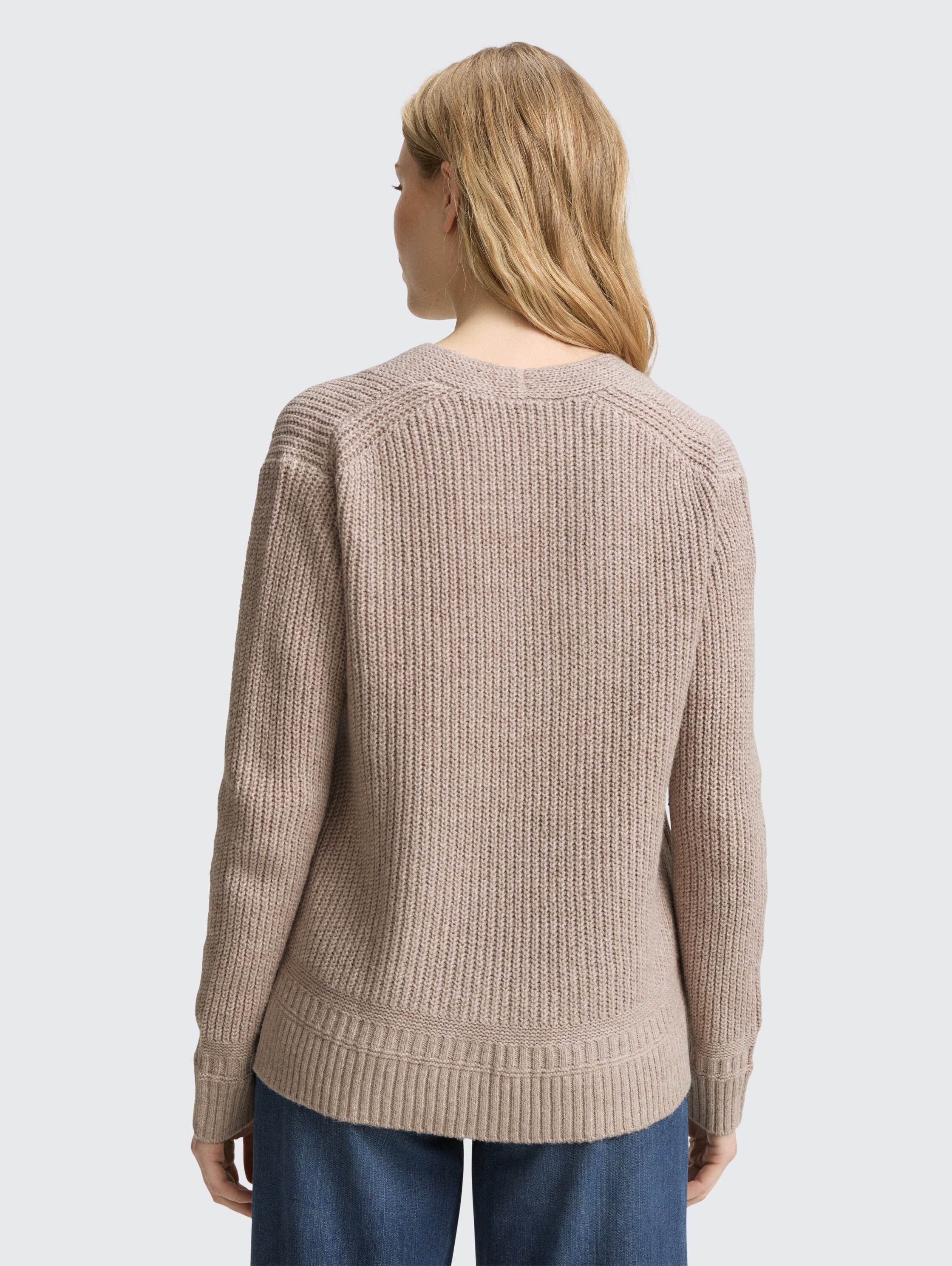 Strickpullover mit V-Ausschnitt - soft taupe melange