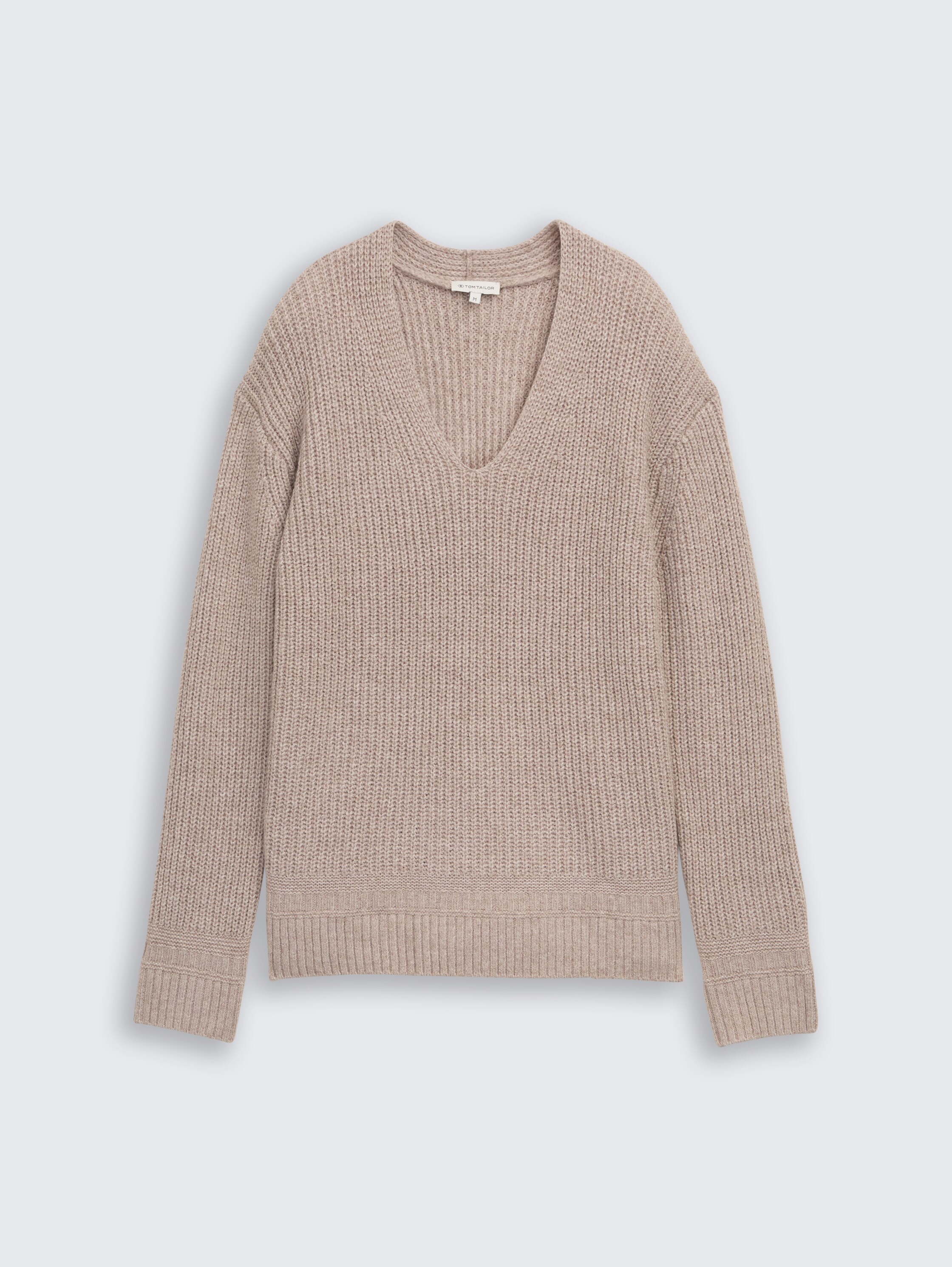 Strickpullover mit V-Ausschnitt - soft taupe melange