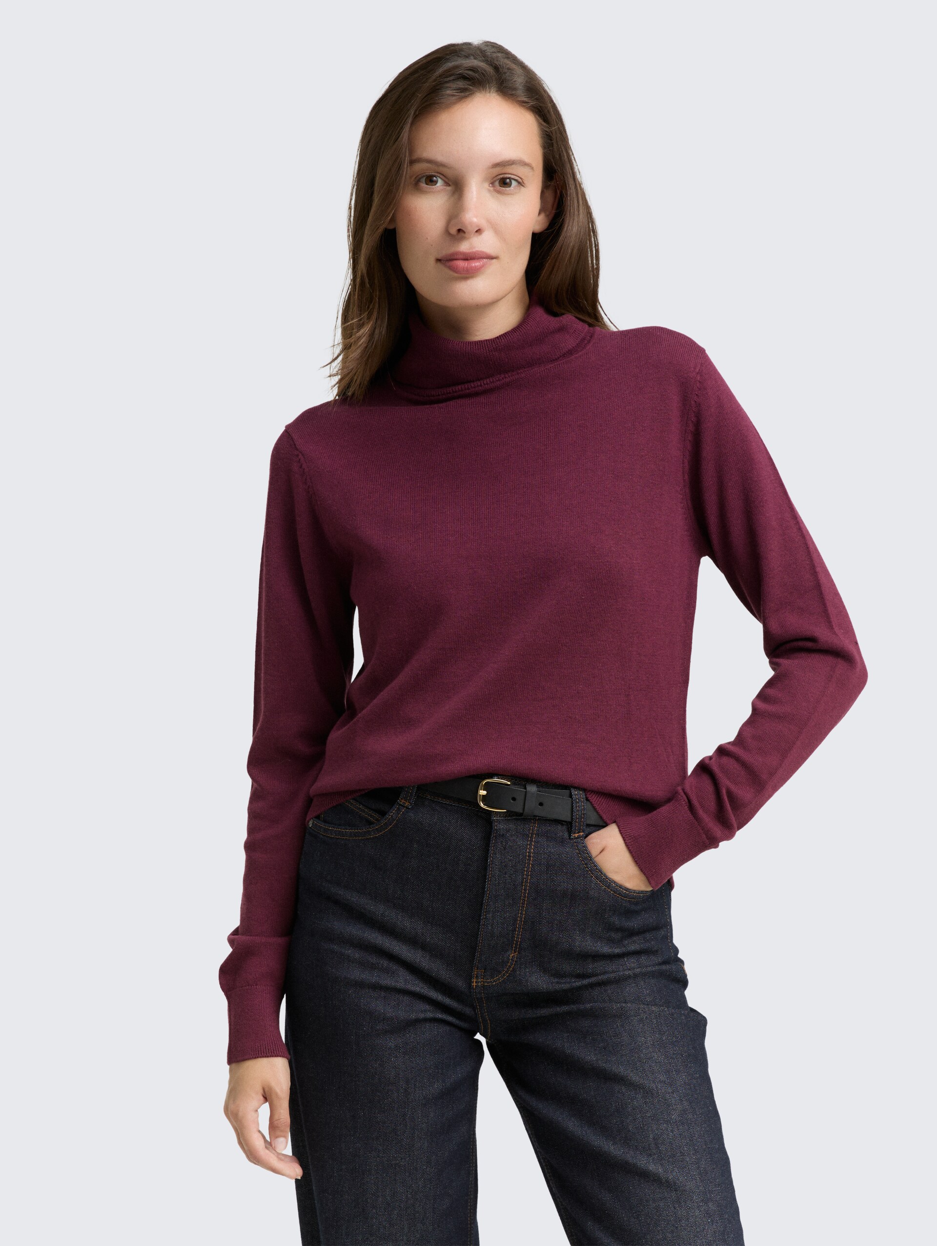 Basic Rollkragenpullover - bordeaux red - Ausschnitt Model-Vorderansicht