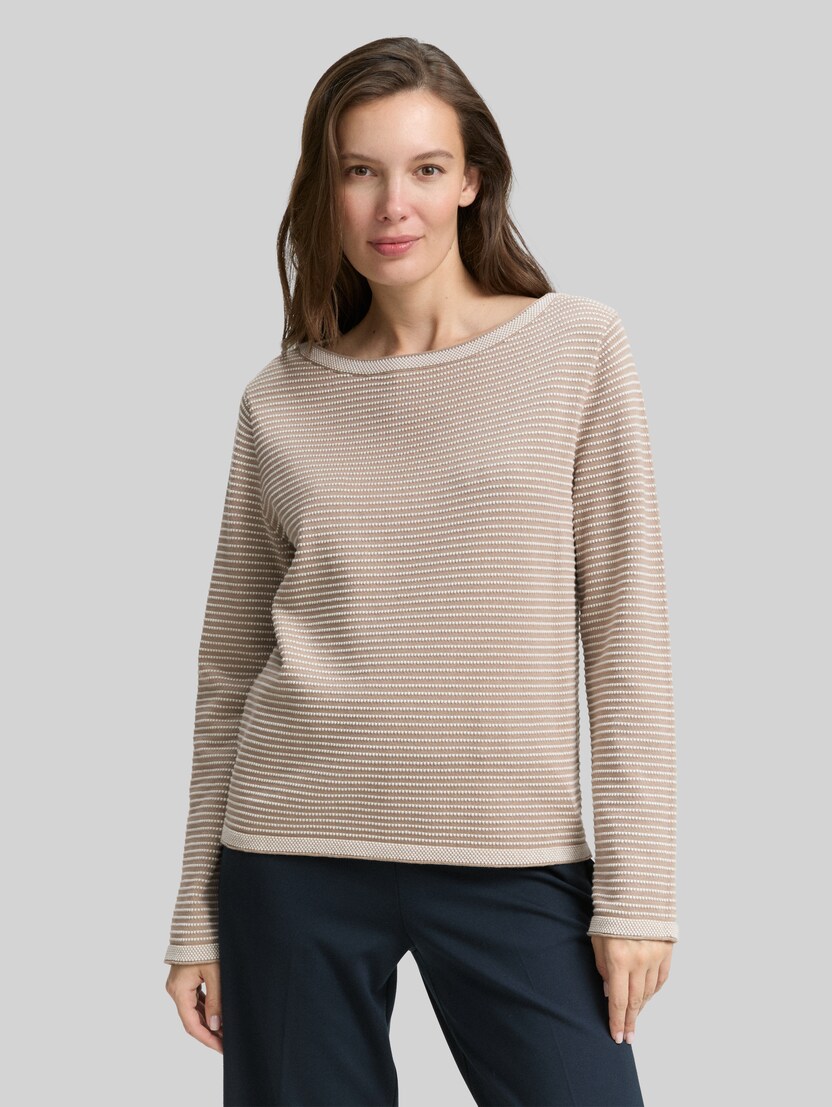 Gebreide trui met strepen door Women, soft taupe bubble knit stripe