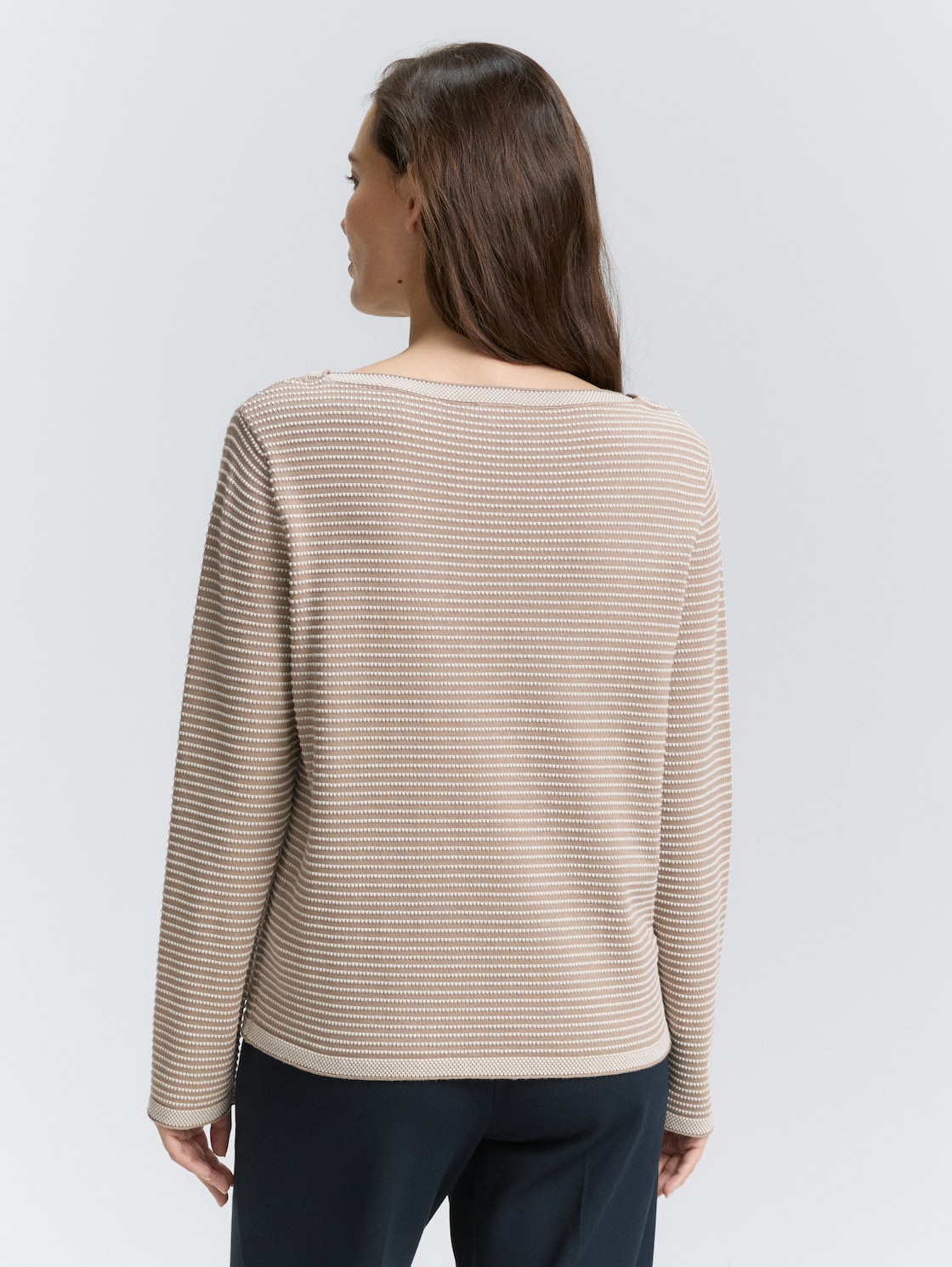 Strickpullover mit U-Boot-Ausschnitt - soft taupe bubble knit stripe