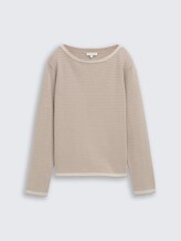 Strickpullover mit U-Boot-Ausschnitt - soft taupe bubble knit stripe
