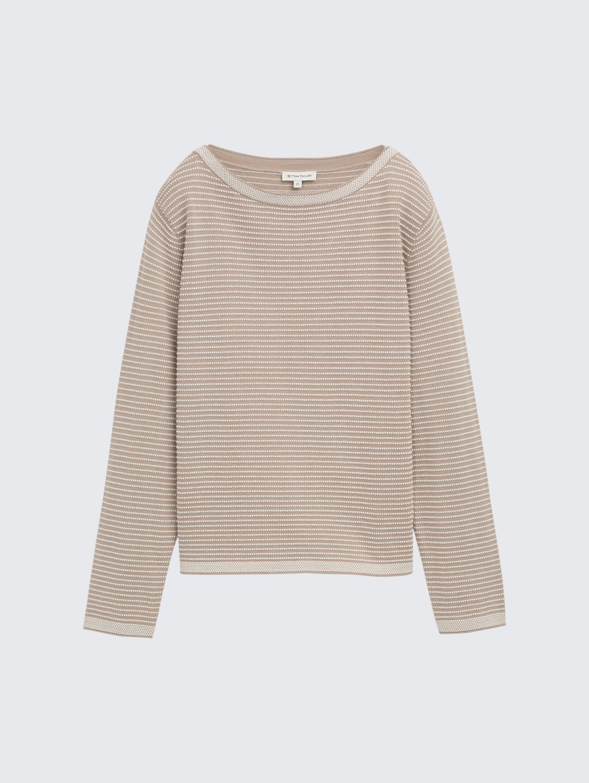 Strickpullover mit U-Boot-Ausschnitt - soft taupe bubble knit stripe