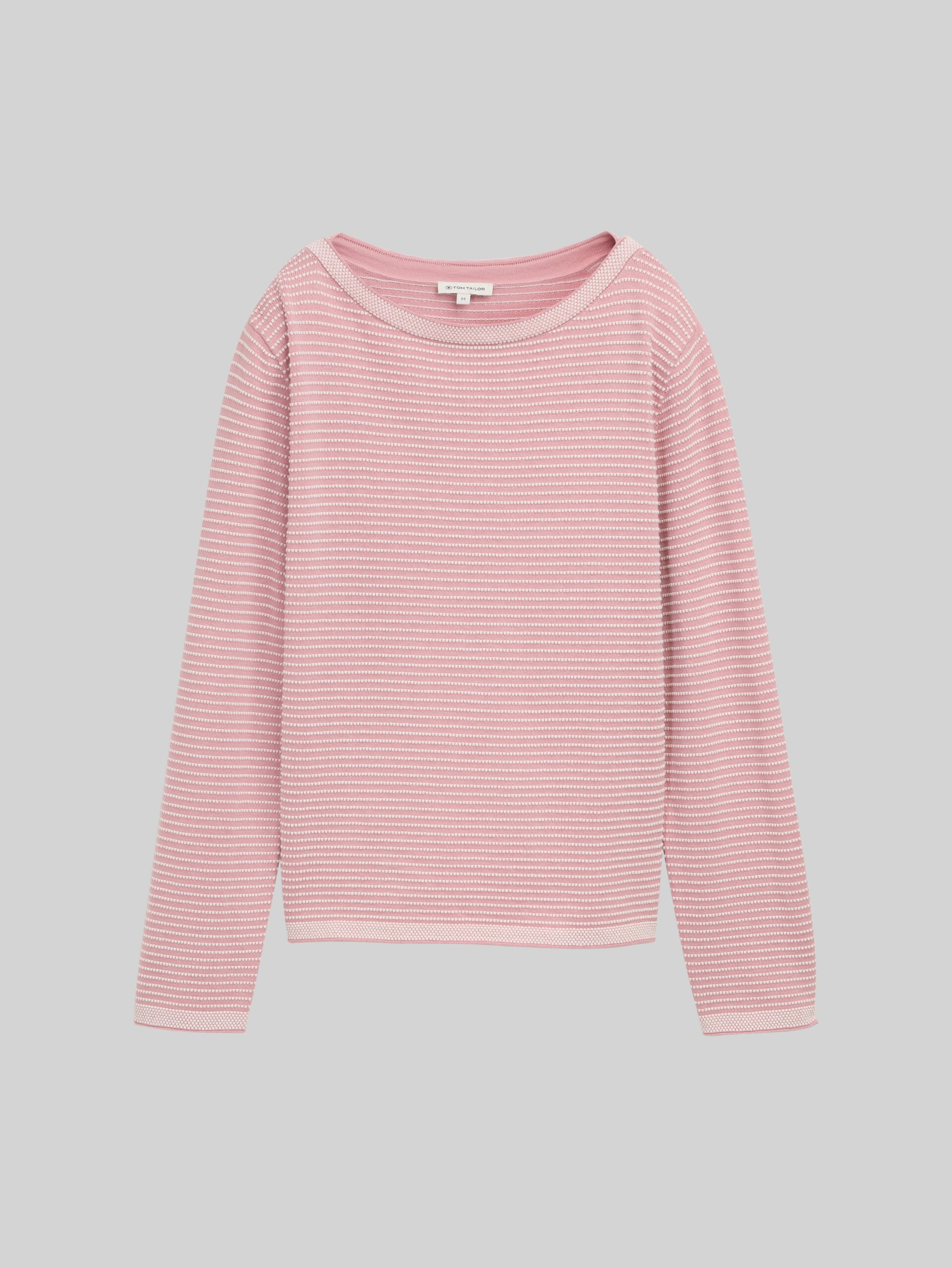 Knitted jumper with boat neckline - rose bubble knit stripe