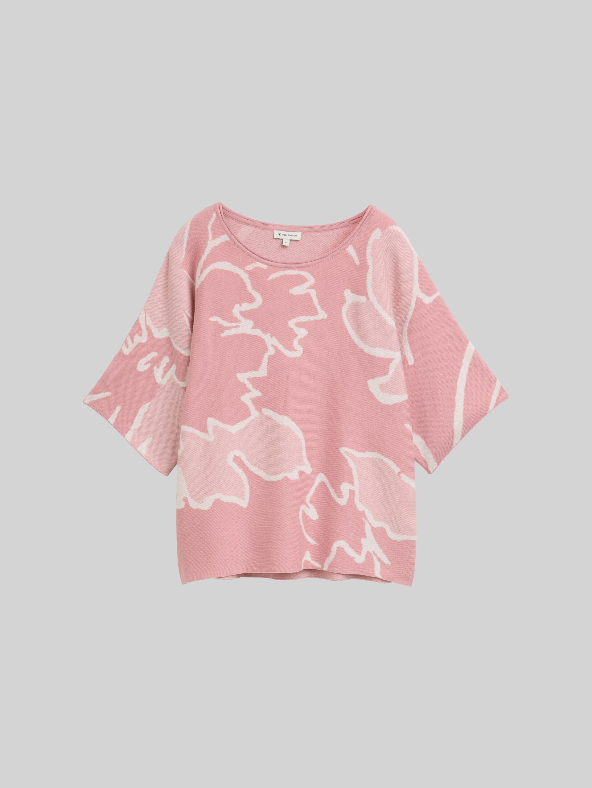 Loose fit knitted jumper with pattern - floral rose knit design
