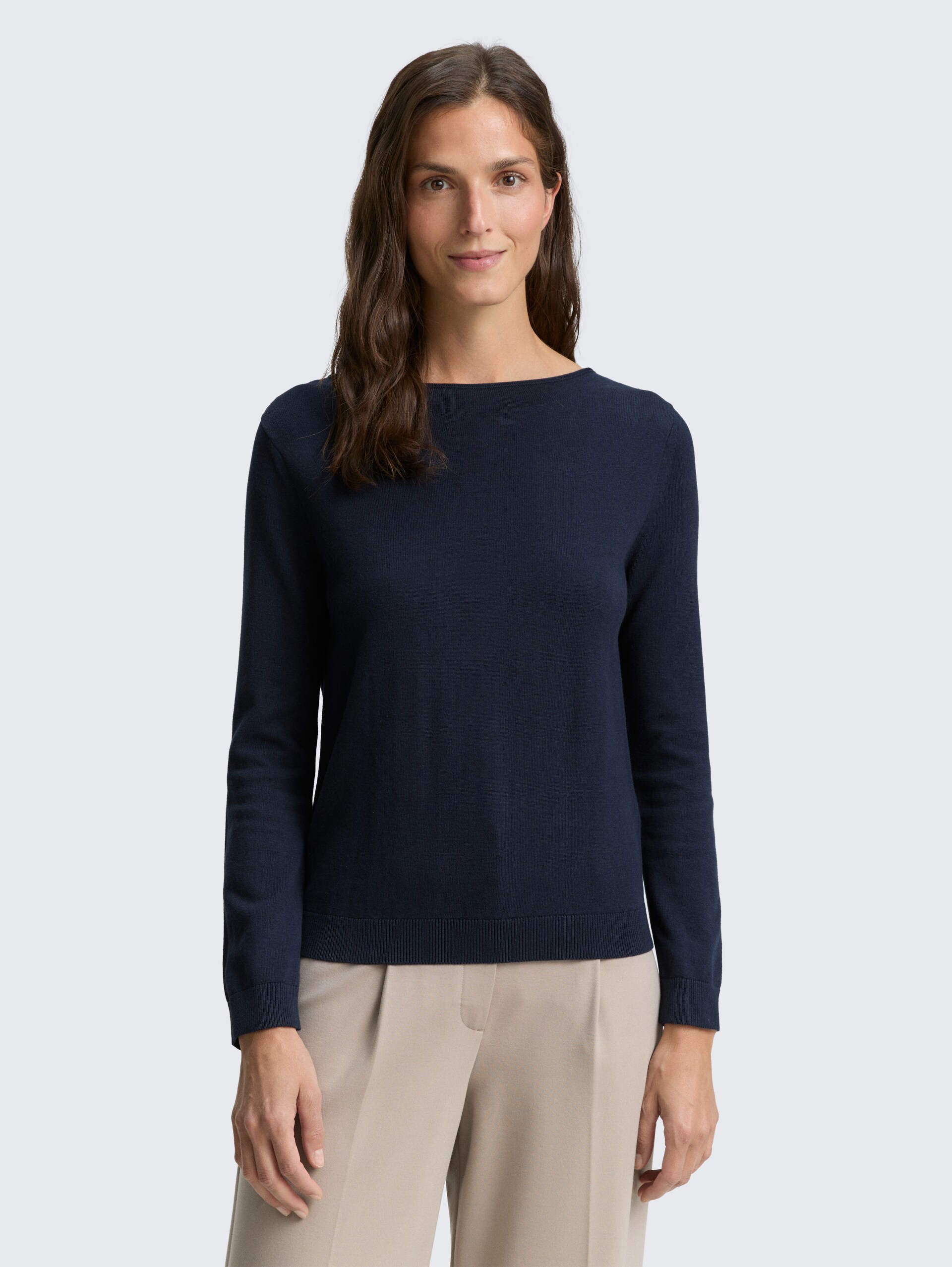 Strickpullover mit U-Boot-Ausschnitt - sky captain blue - Ausschnitt Model-Vorderansicht