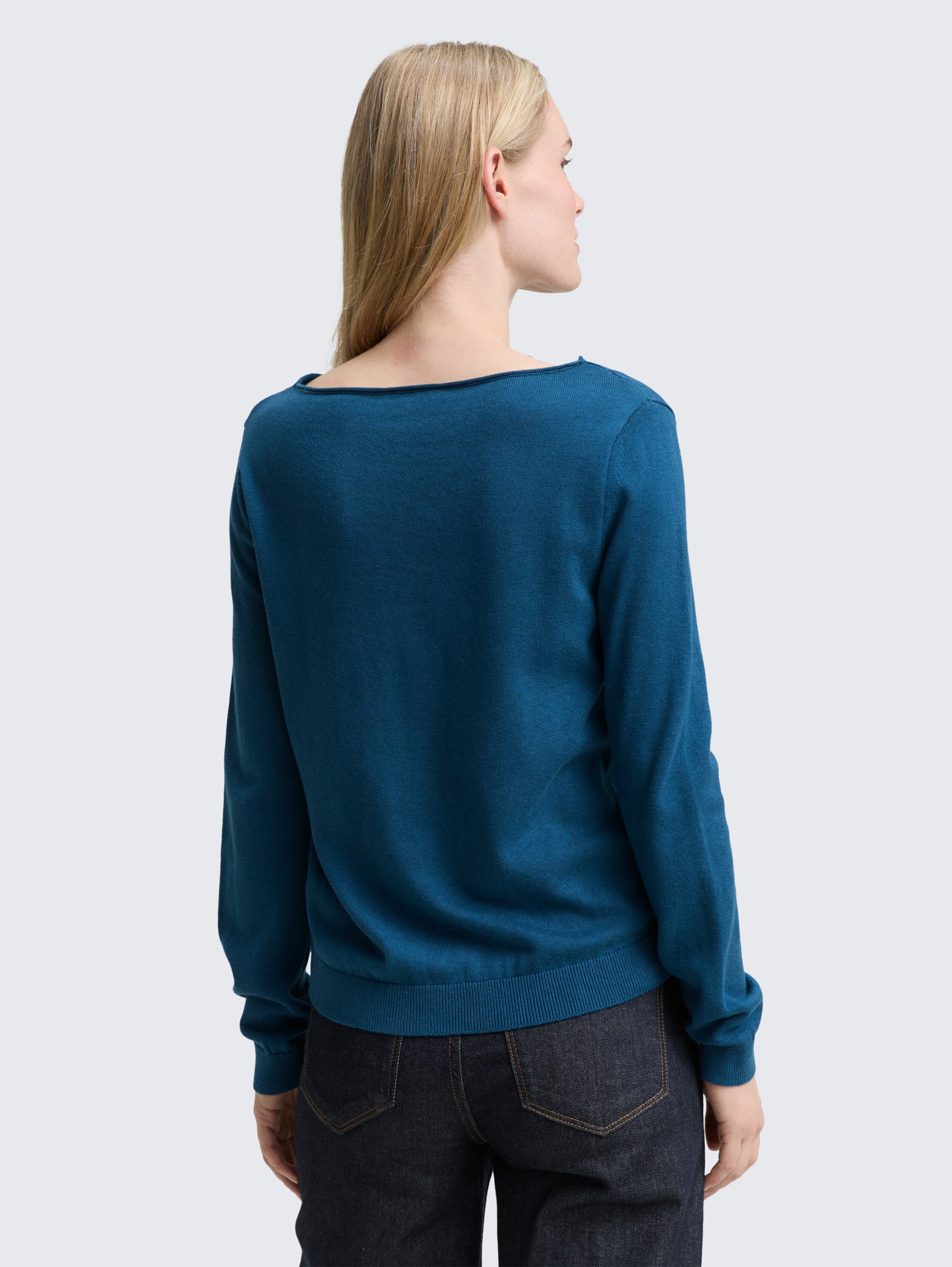 Gebreide trui met boothals - dark_petrol_1 - 