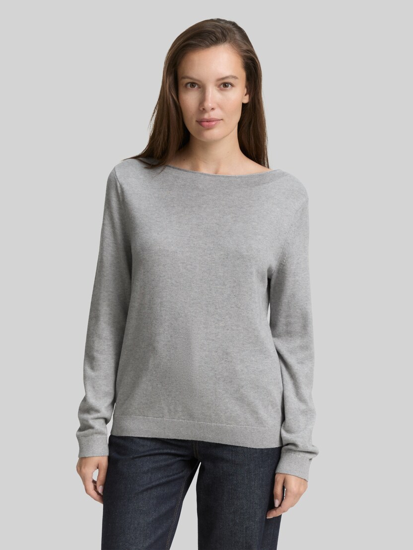 Strickpullover mit U-Boot-Ausschnitt von Women, medium silver grey melange