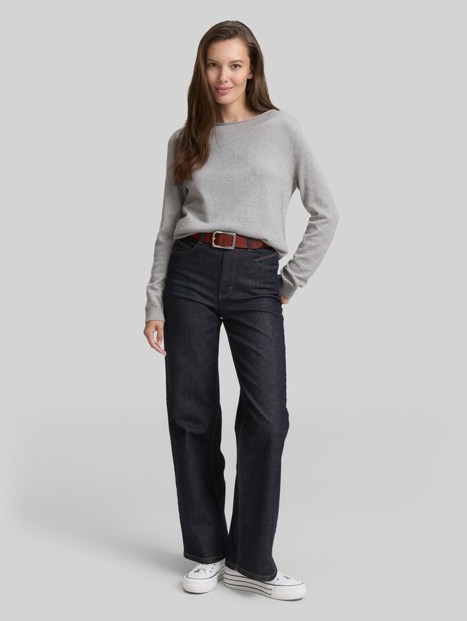 Gebreide trui met boothals door Women, medium silver grey melange