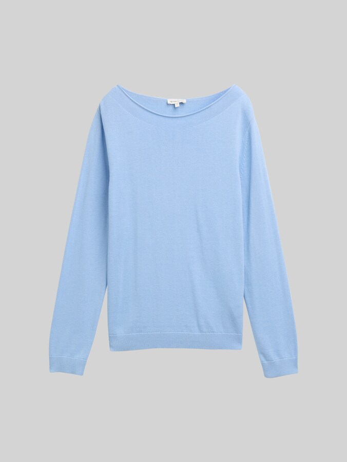 Gebreide trui met boothals door Women, light fjord blue