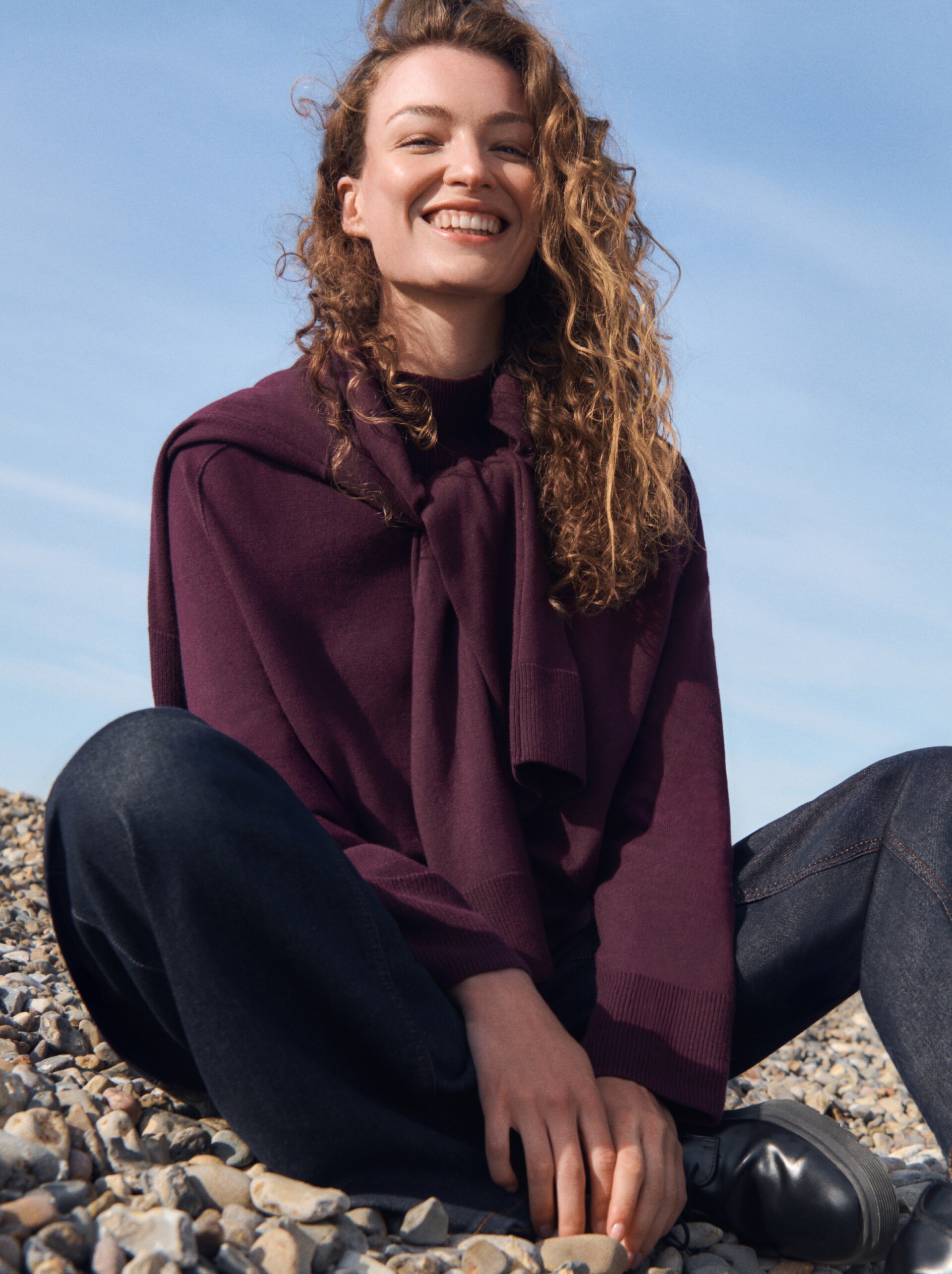 Strickpullover mit Kaschmir-Anteil - Dark Red Mélange