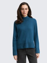 Strickpullover mit Kaschmir-Anteil - dark petrol melange - Ausschnitt Model-Vorderansicht