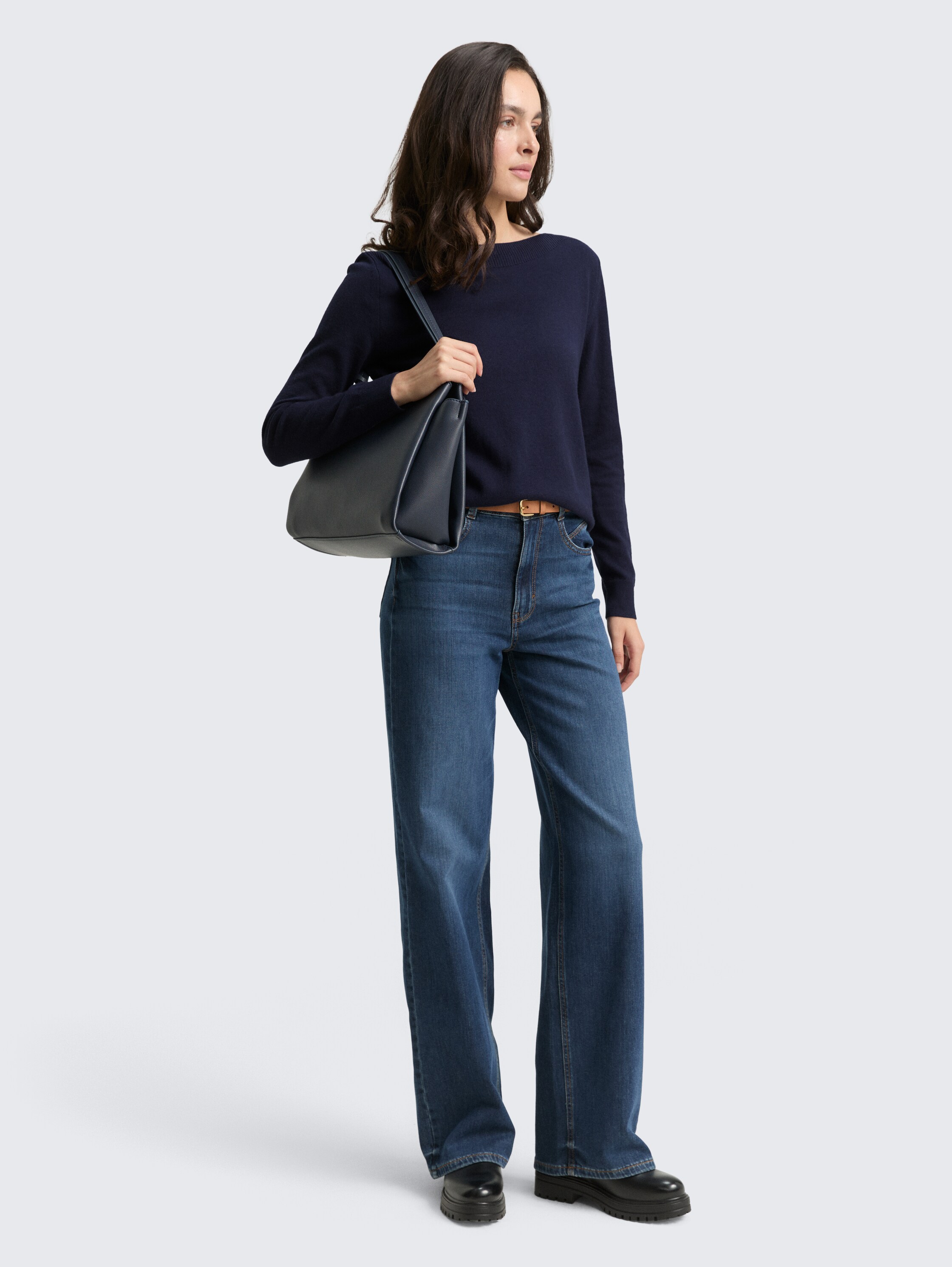 Gebreide trui met kasjmiermix - knitted_navy_melange - 