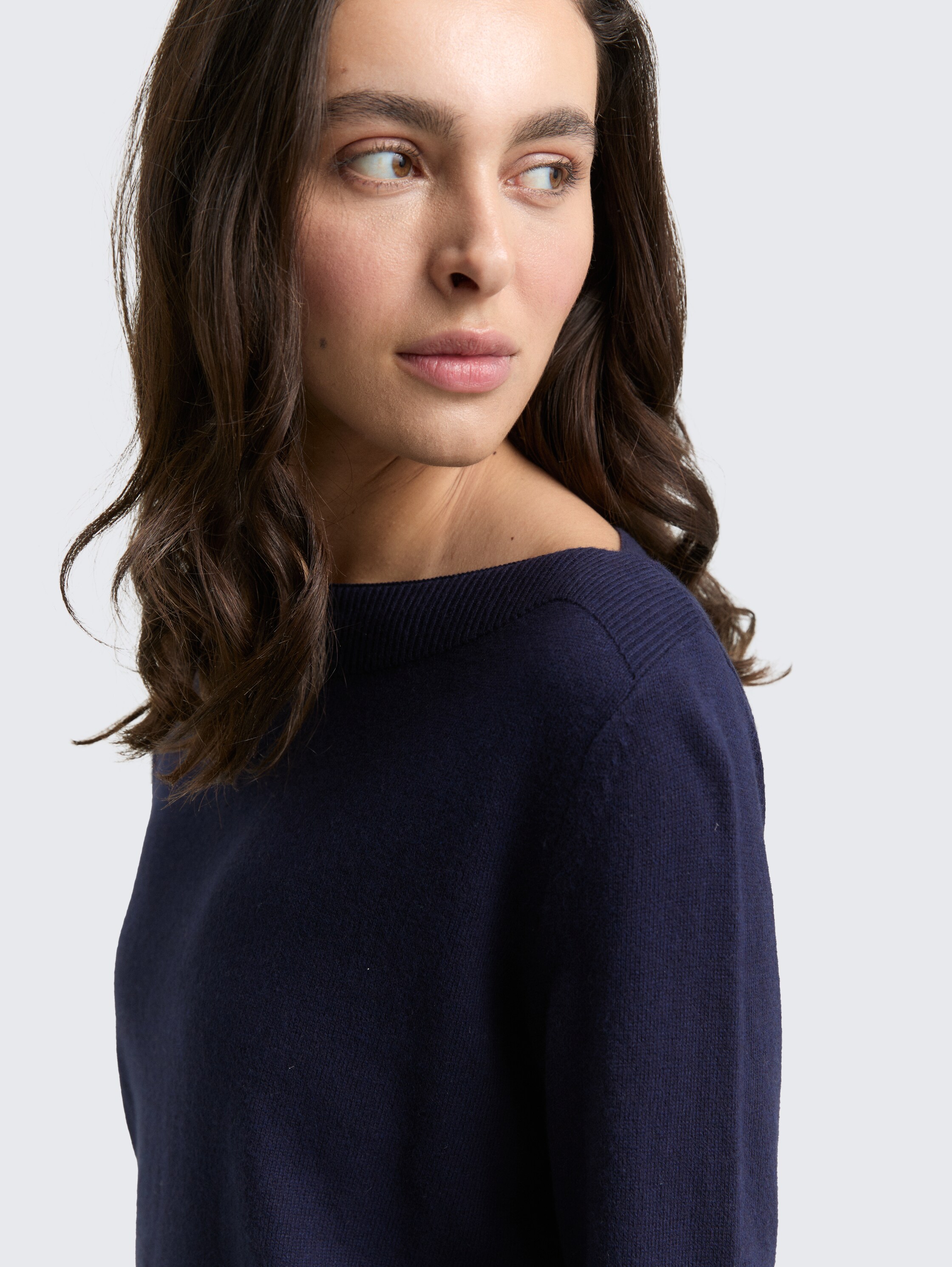 Gebreide trui met kasjmiermix - knitted_navy_melange - 