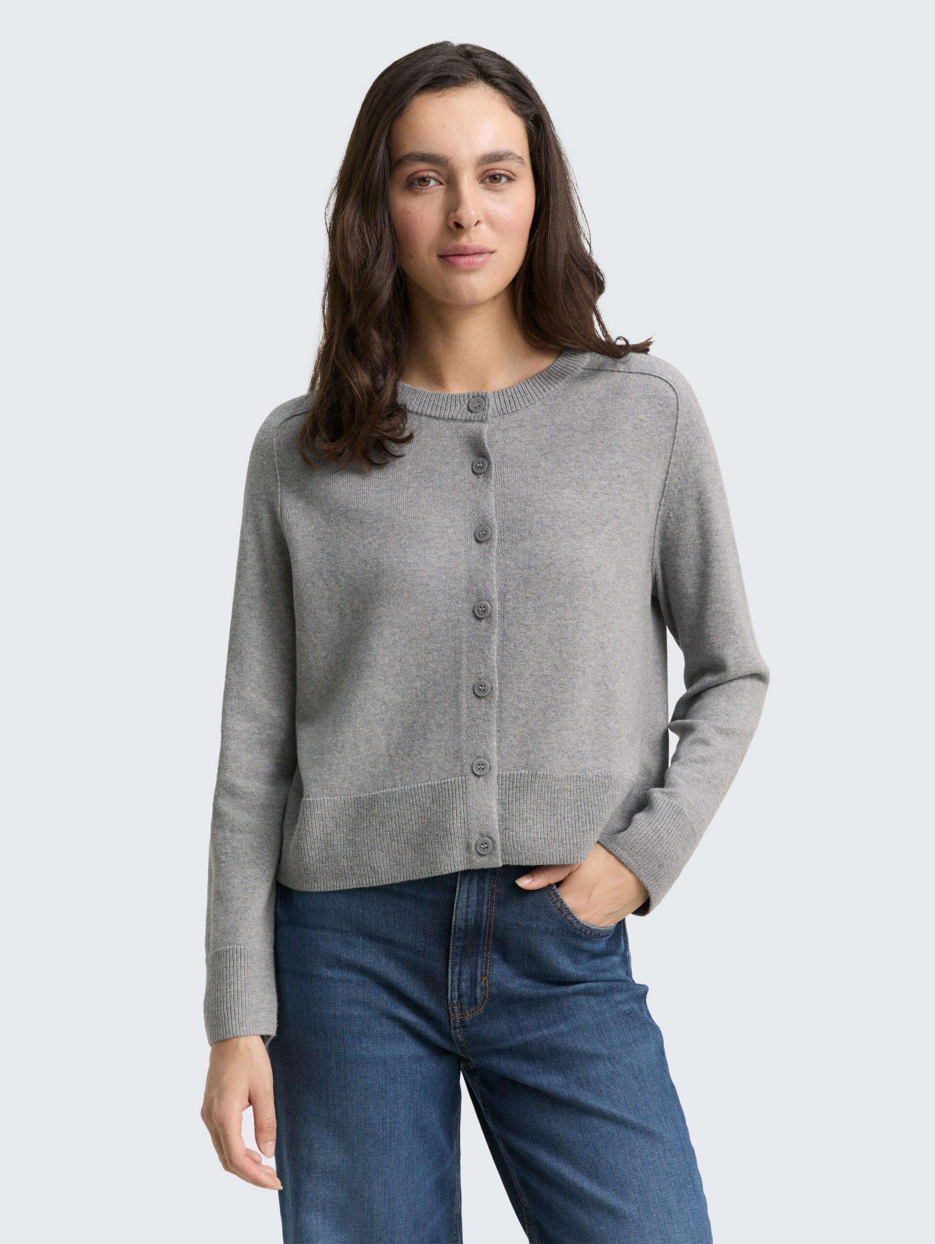 Cardigan mit Kaschmir-Anteil - medium silver grey melange - Ausschnitt Model-Vorderansicht