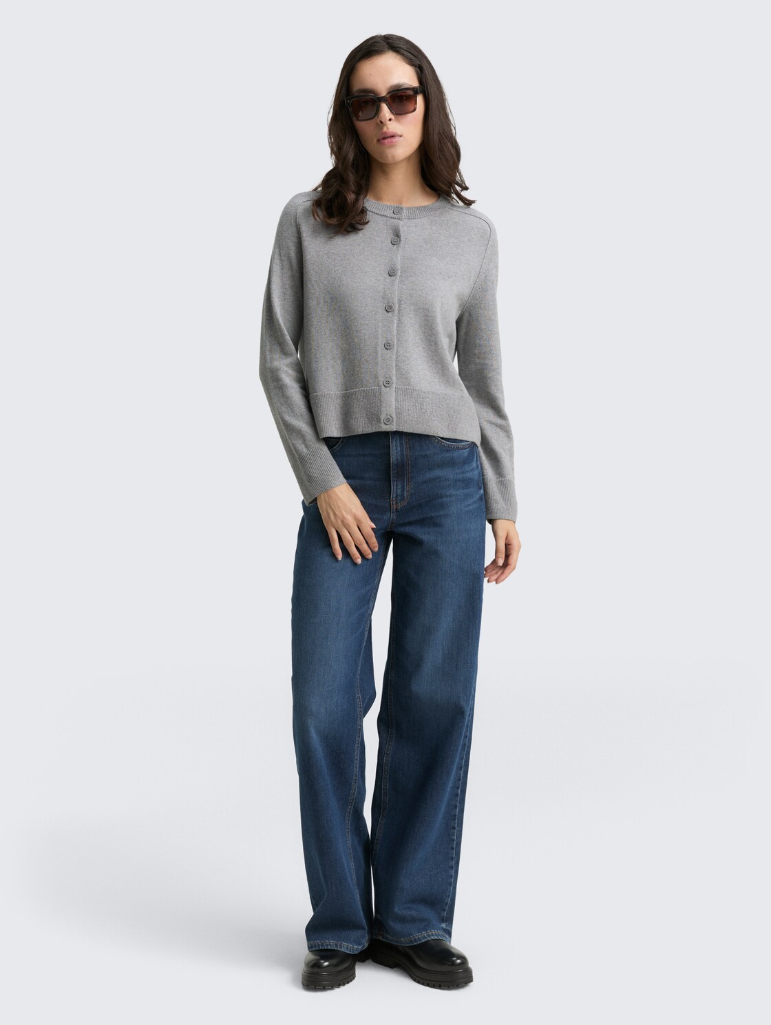 Cardigan mit Kaschmir-Anteil - medium silver grey melange - Model-Vorderansicht