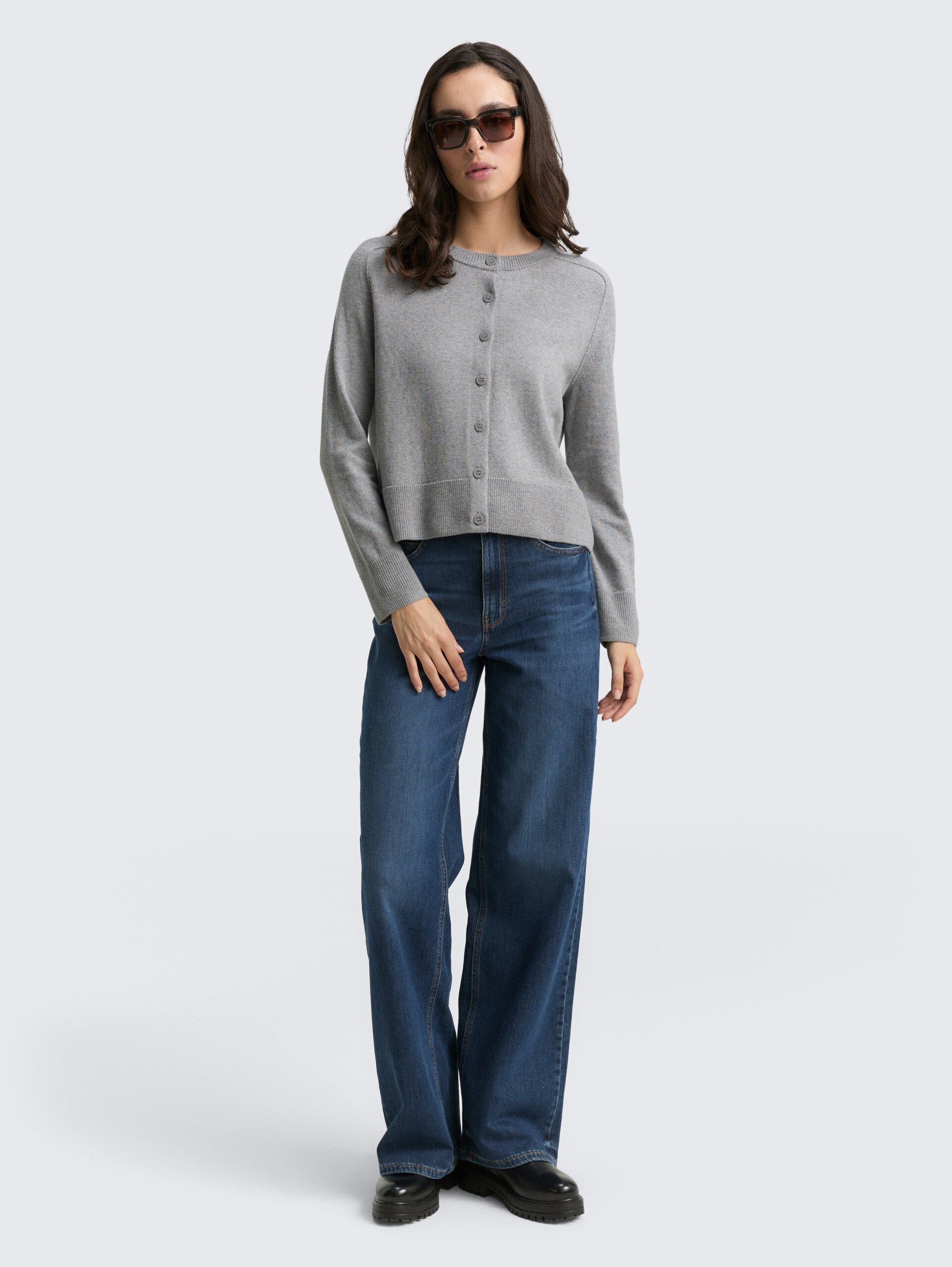 Cardigan mit Kaschmir-Anteil - medium silver grey melange - Model-Vorderansicht