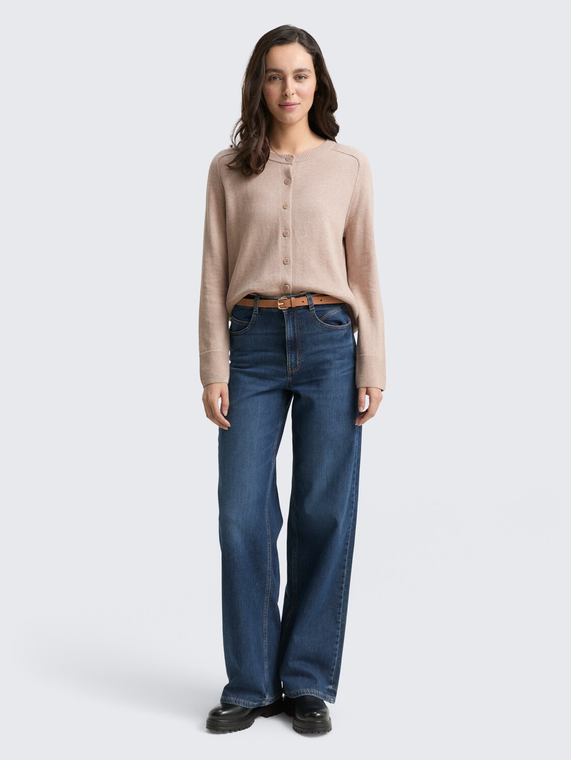 Cardigan mit Kaschmir-Anteil - soft taupe melange - Model-Vorderansicht