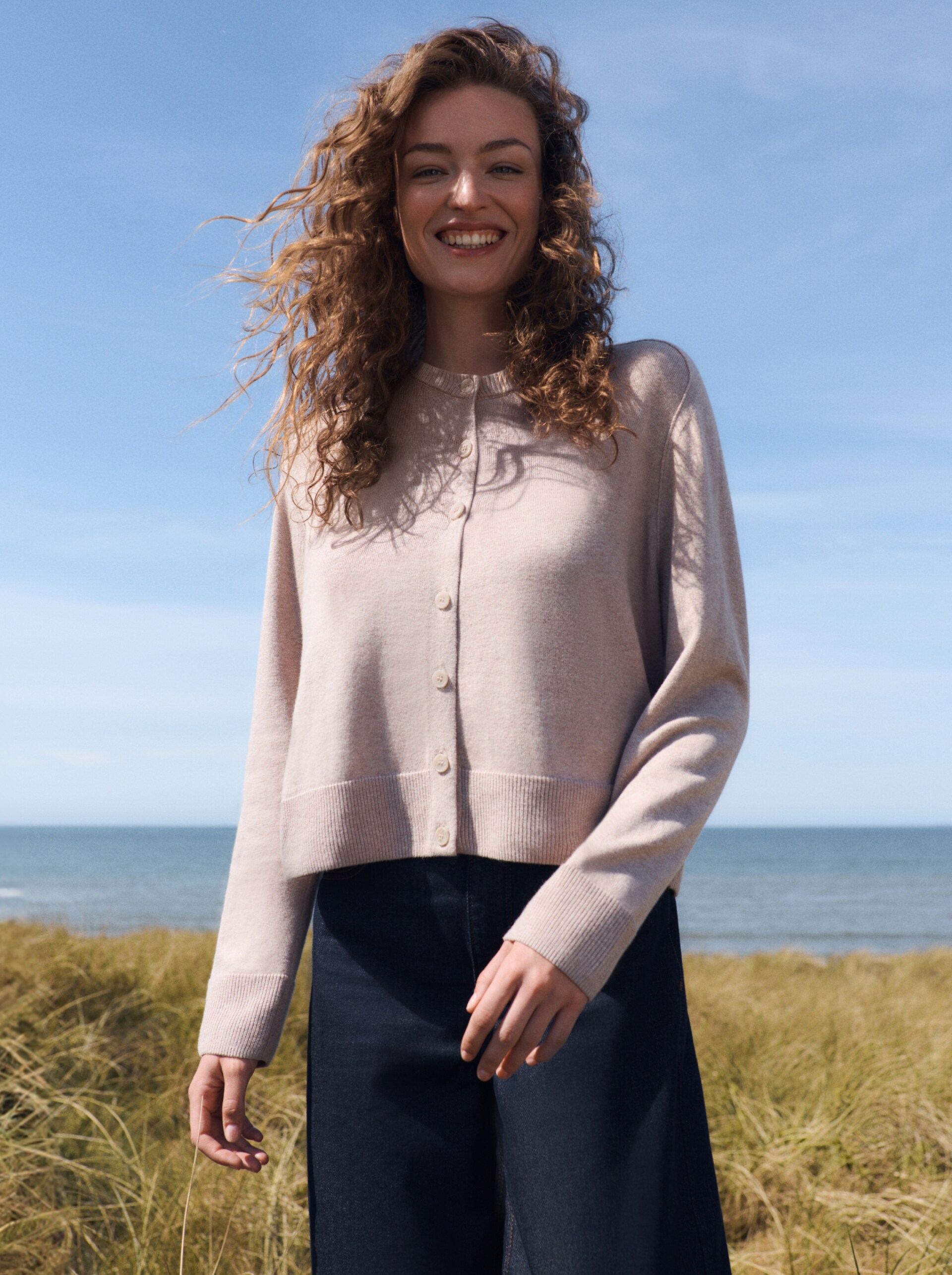 Cardigan with cashmere blend - soft taupe melange