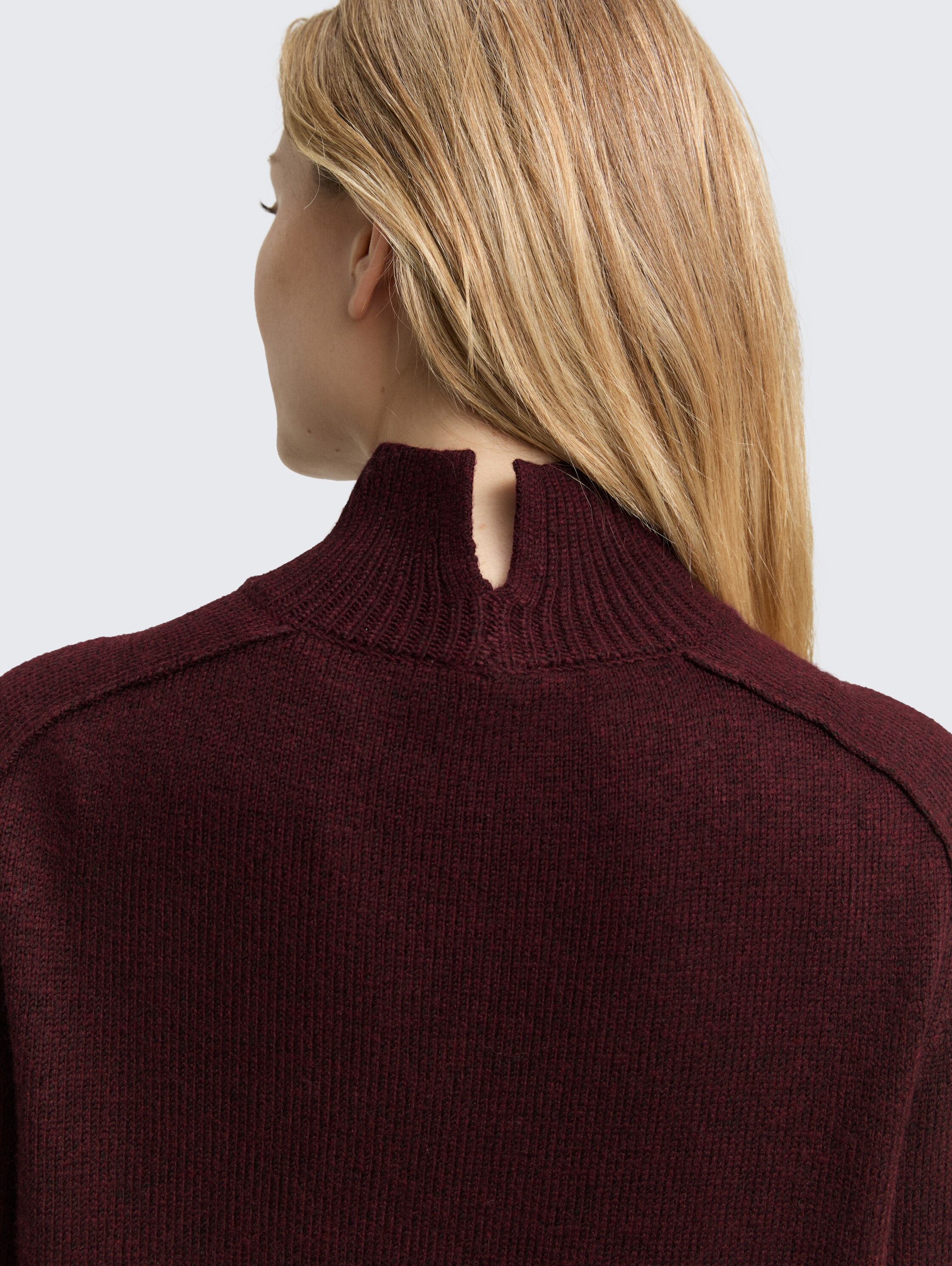 Loose fit knitted jumper with stand-up collar - dark_red_mlange - 