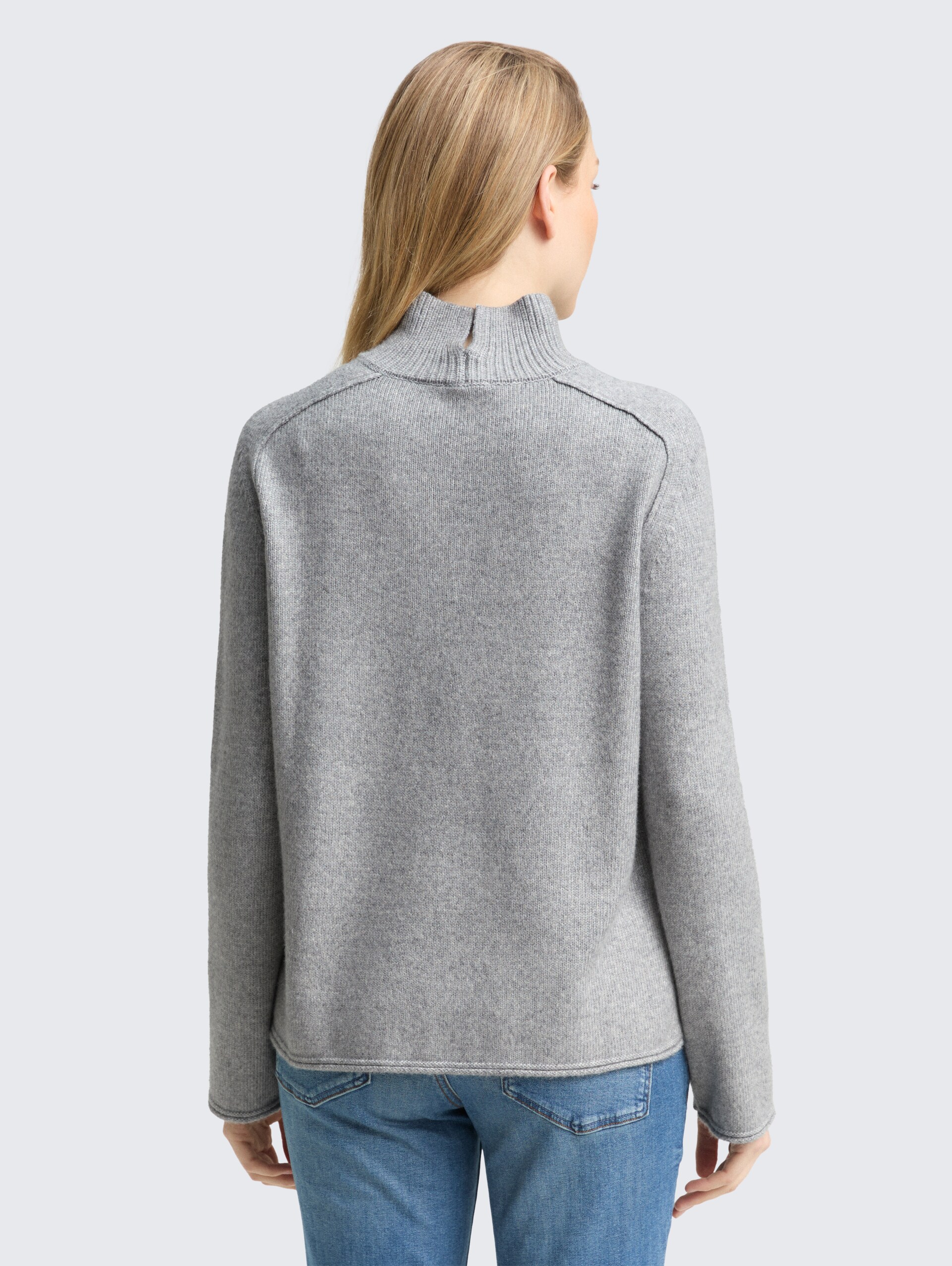 Loose Fit Strickpullover mit Stehkragen - medium silver grey melange