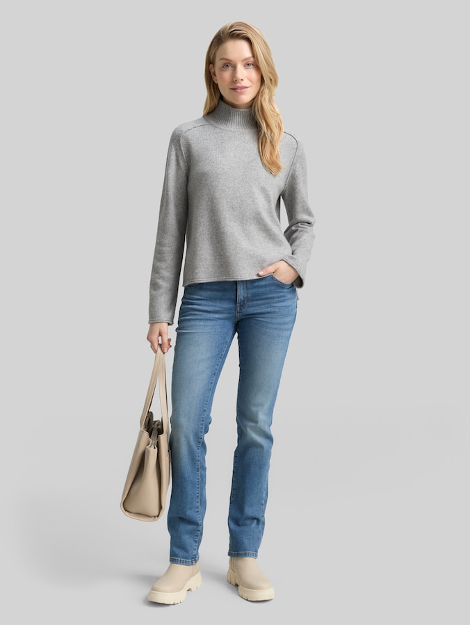 Pull-over en maille ample à col montant par Women, medium silver grey melange