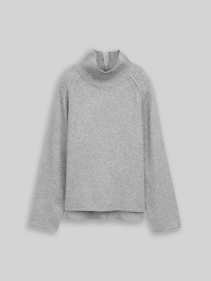 Loose Fit Strickpullover mit Stehkragen von Women, medium silver grey melange