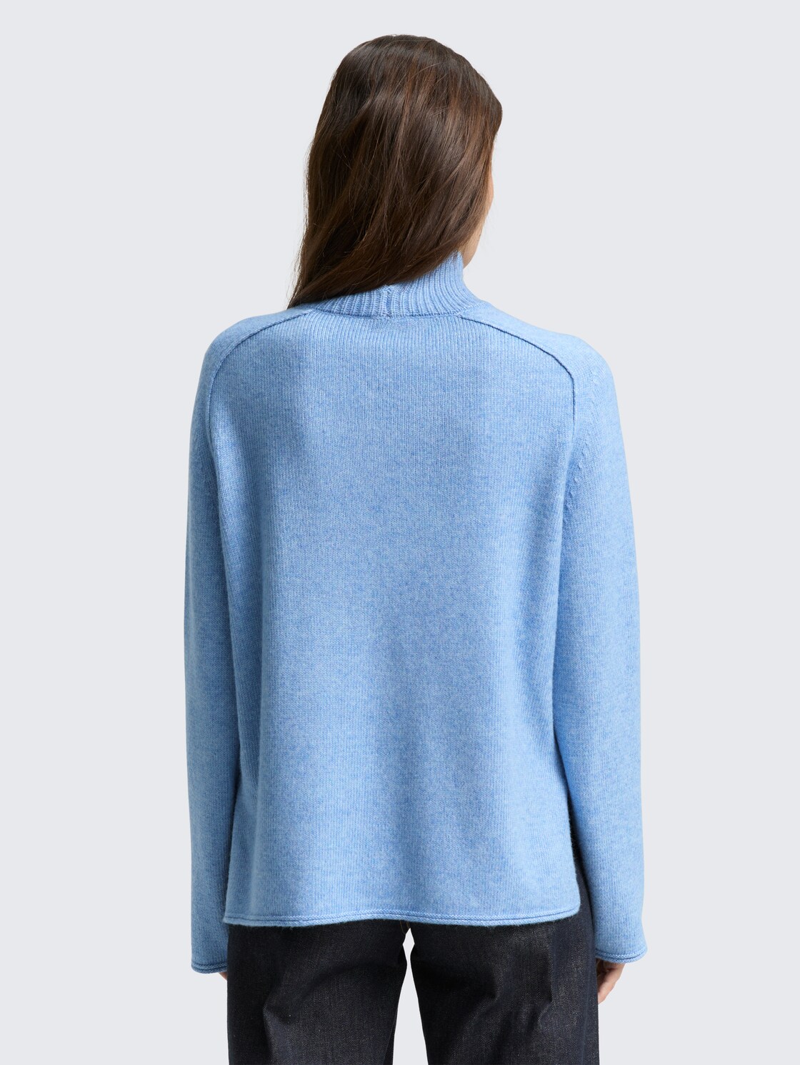 Loose Fit Strickpullover mit Stehkragen - light fjord blue melange