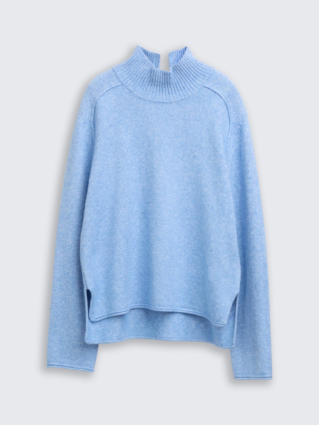 Loose Fit Strickpullover mit Stehkragen - light fjord blue melange