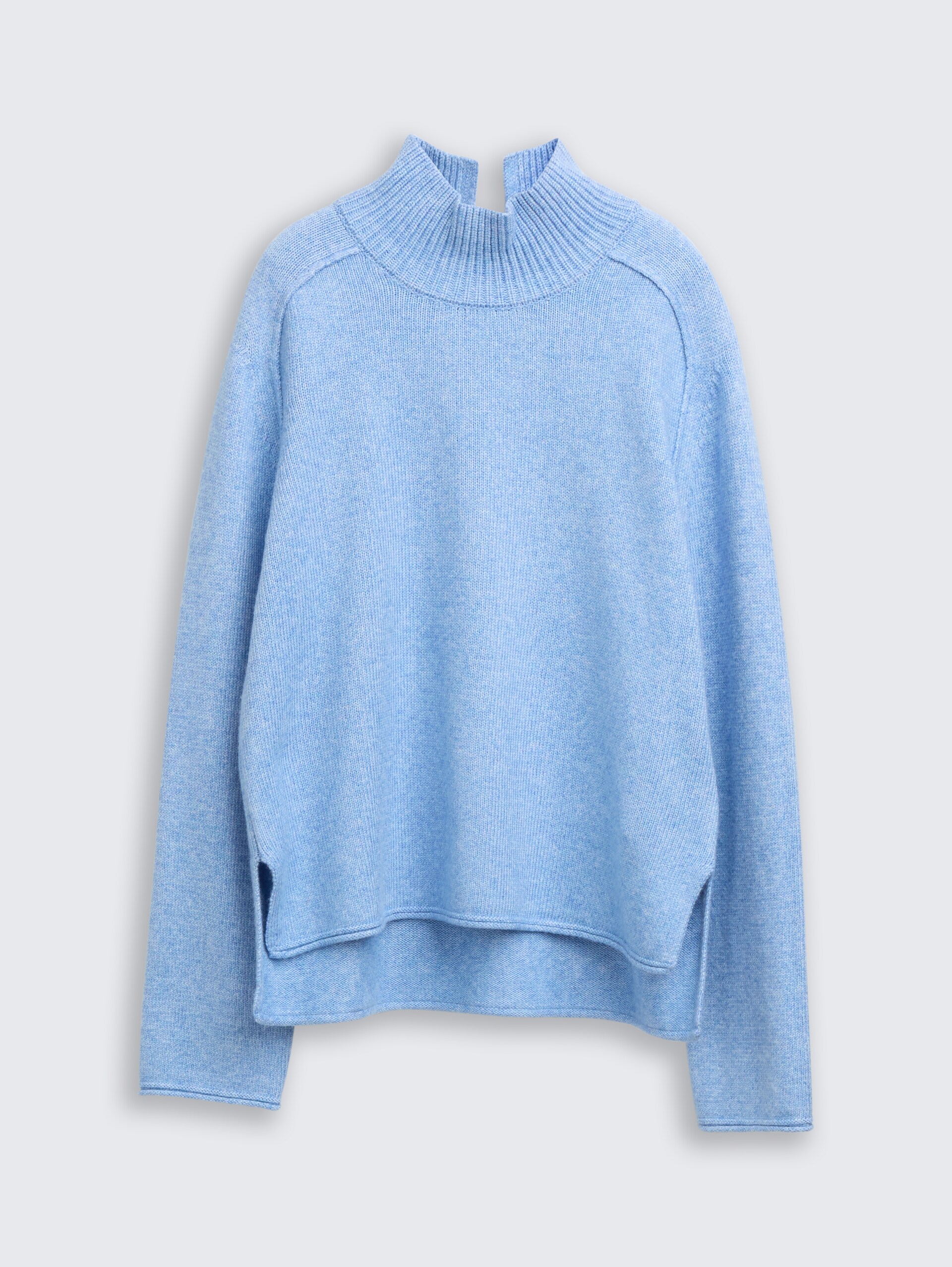 Loose Fit Strickpullover mit Stehkragen - light fjord blue melange