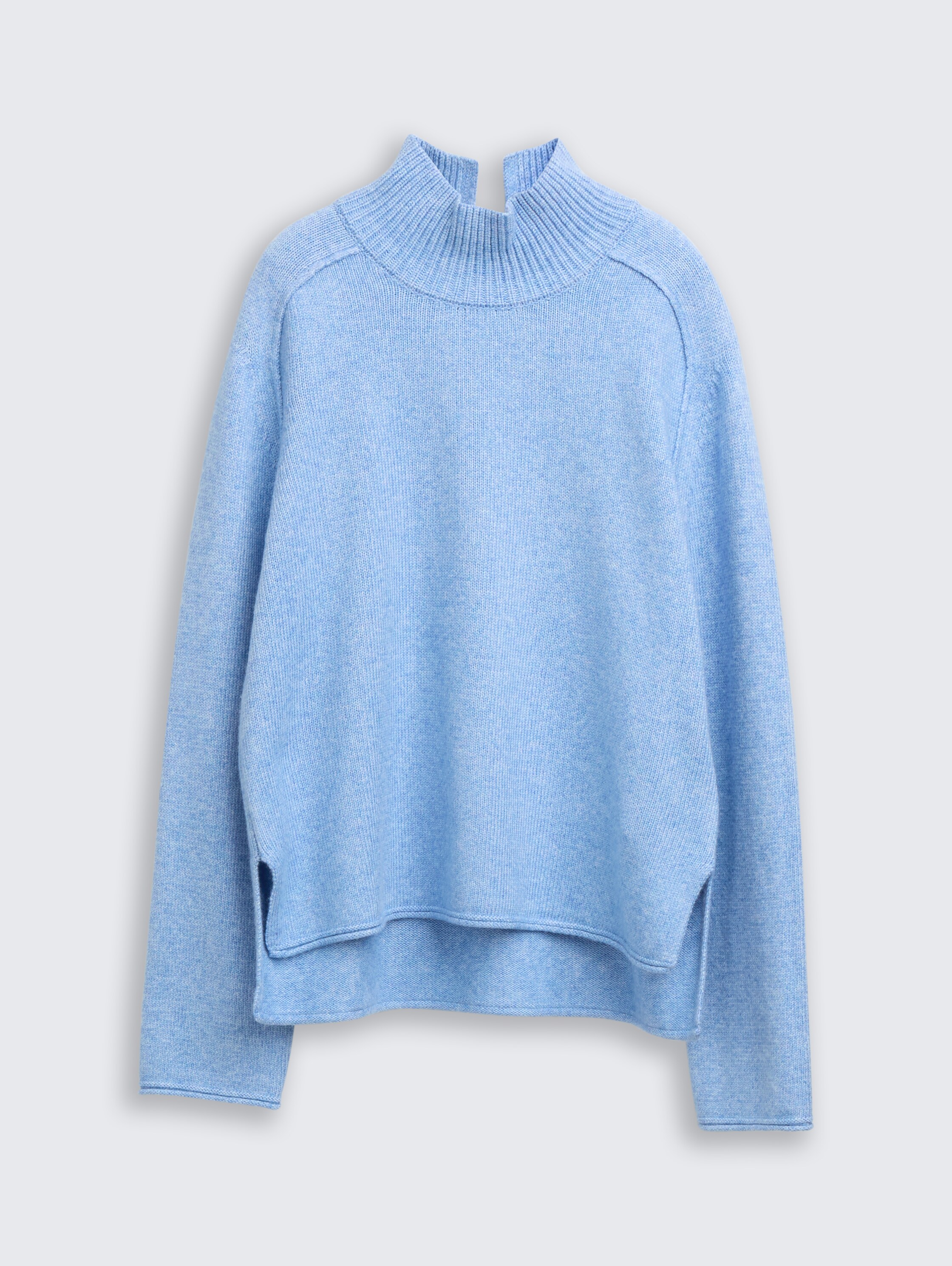 Losvallende gebreide trui met opstaande kraag - light_fjord_blue_melange - 
