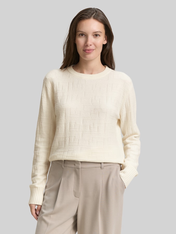 Loose Fit Strickpullover mit Muster von Women, Whisper White