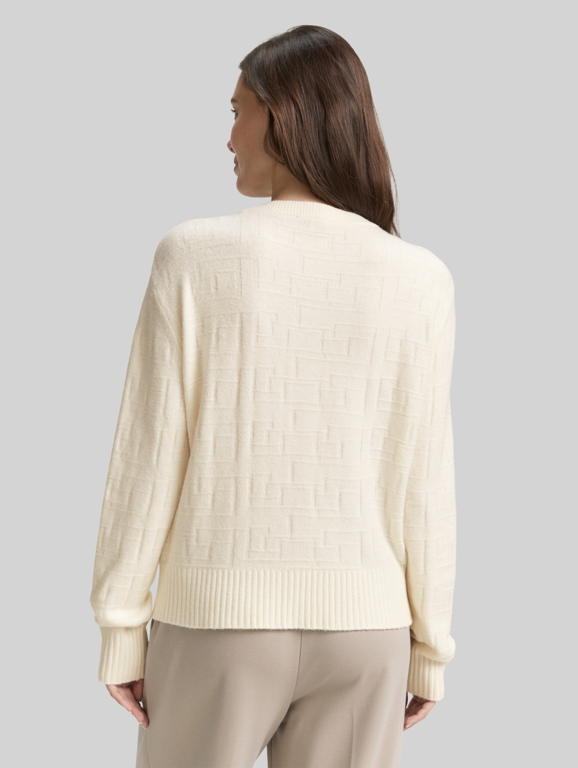 Loose Fit Strickpullover mit Muster - Whisper White