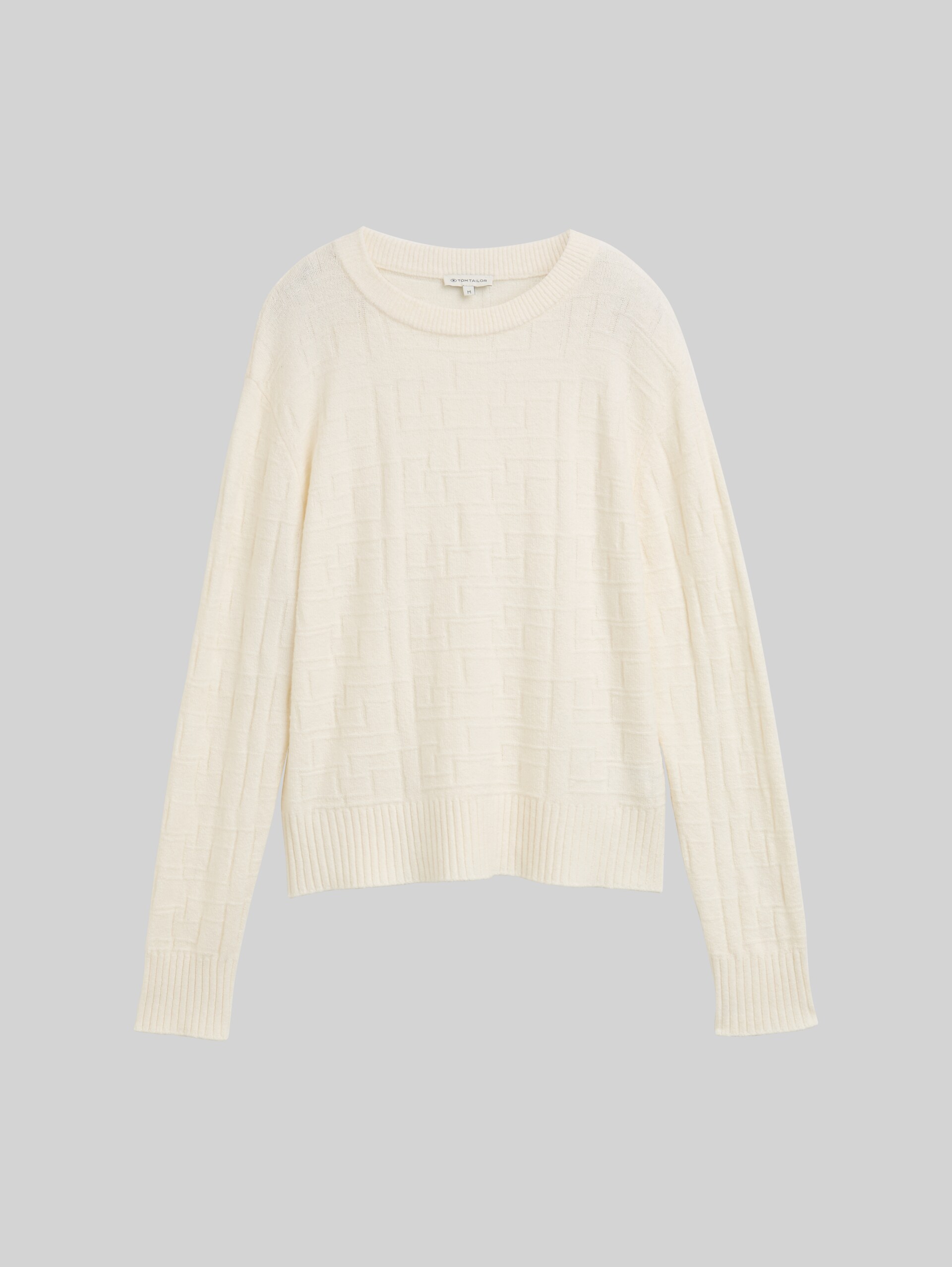 Loose Fit Strickpullover mit Muster - Whisper White