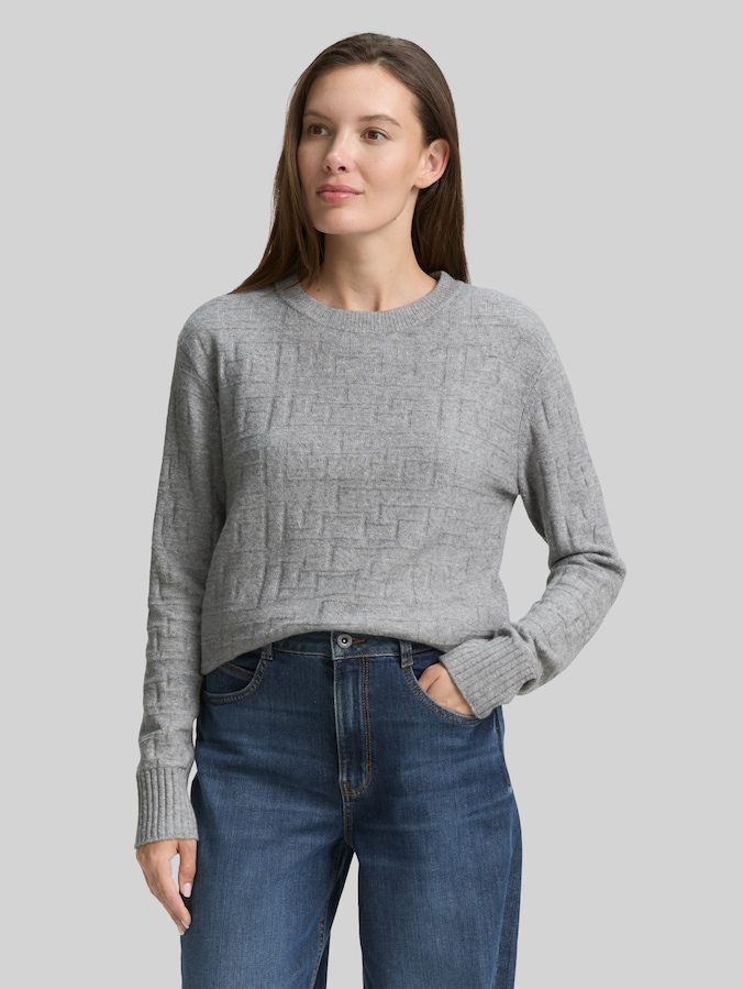 Loose Fit Strickpullover mit Muster von Women, medium silver grey melange