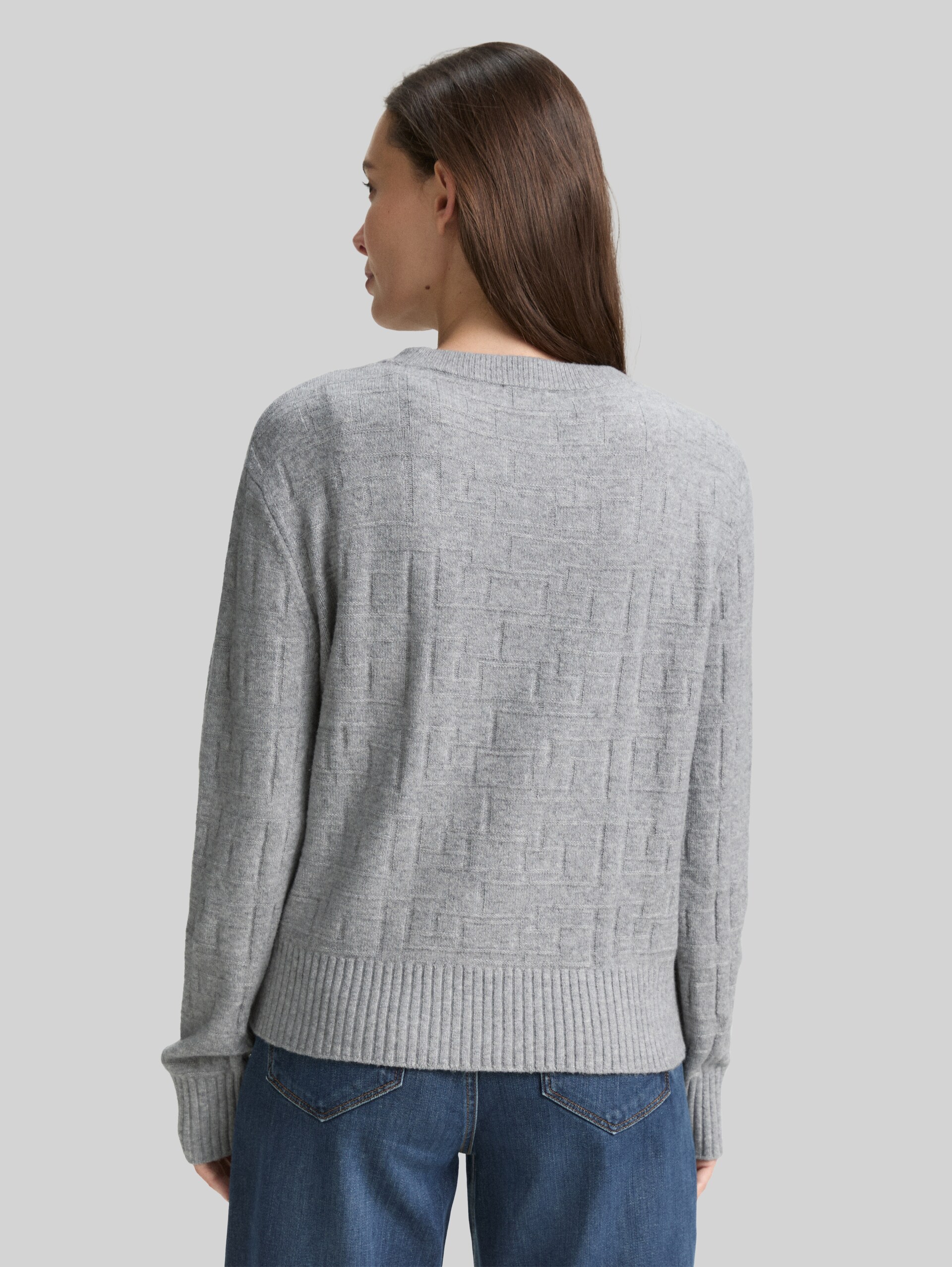 Loose Fit Strickpullover mit Muster - medium silver grey melange