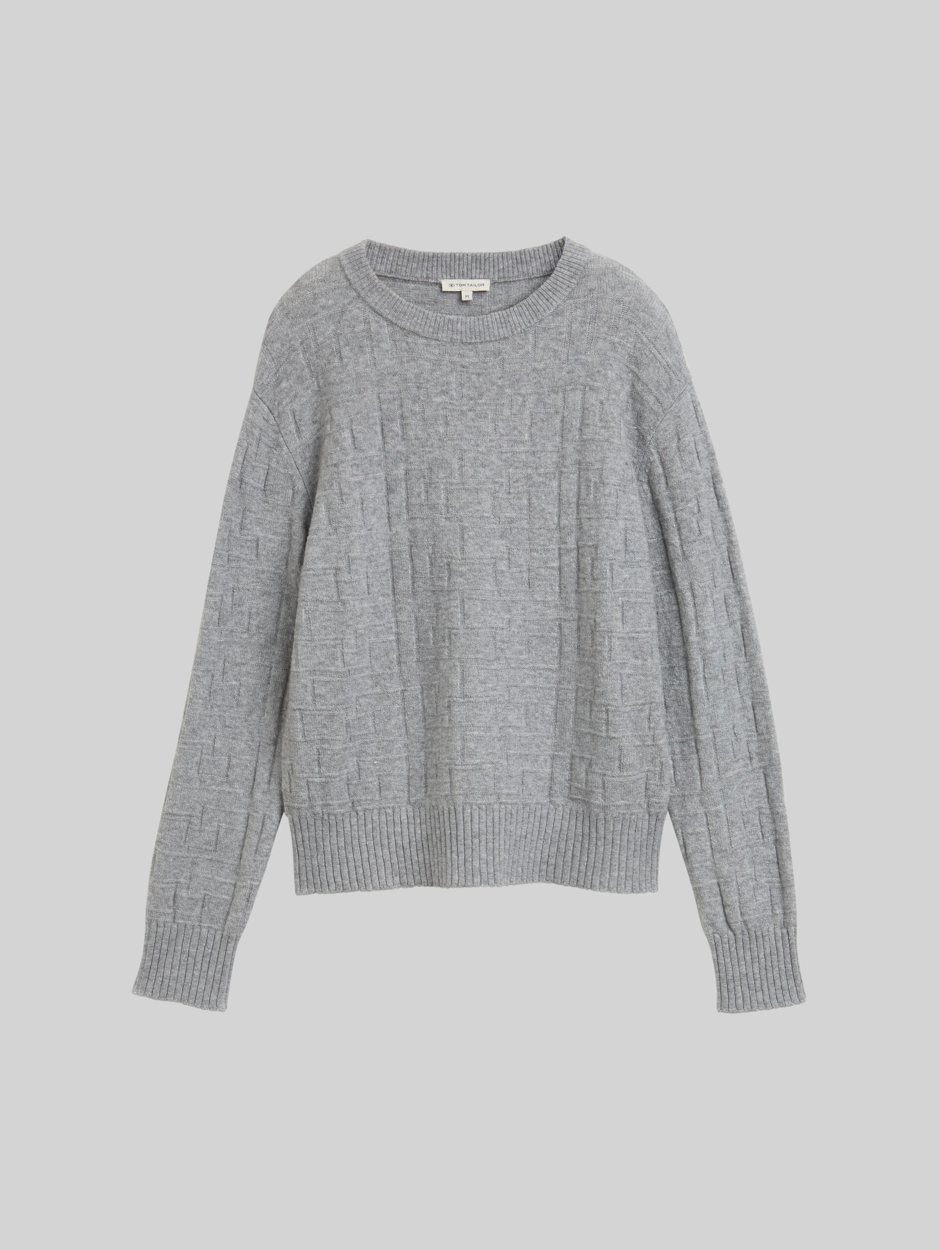 Loose Fit Strickpullover mit Muster - medium silver grey melange