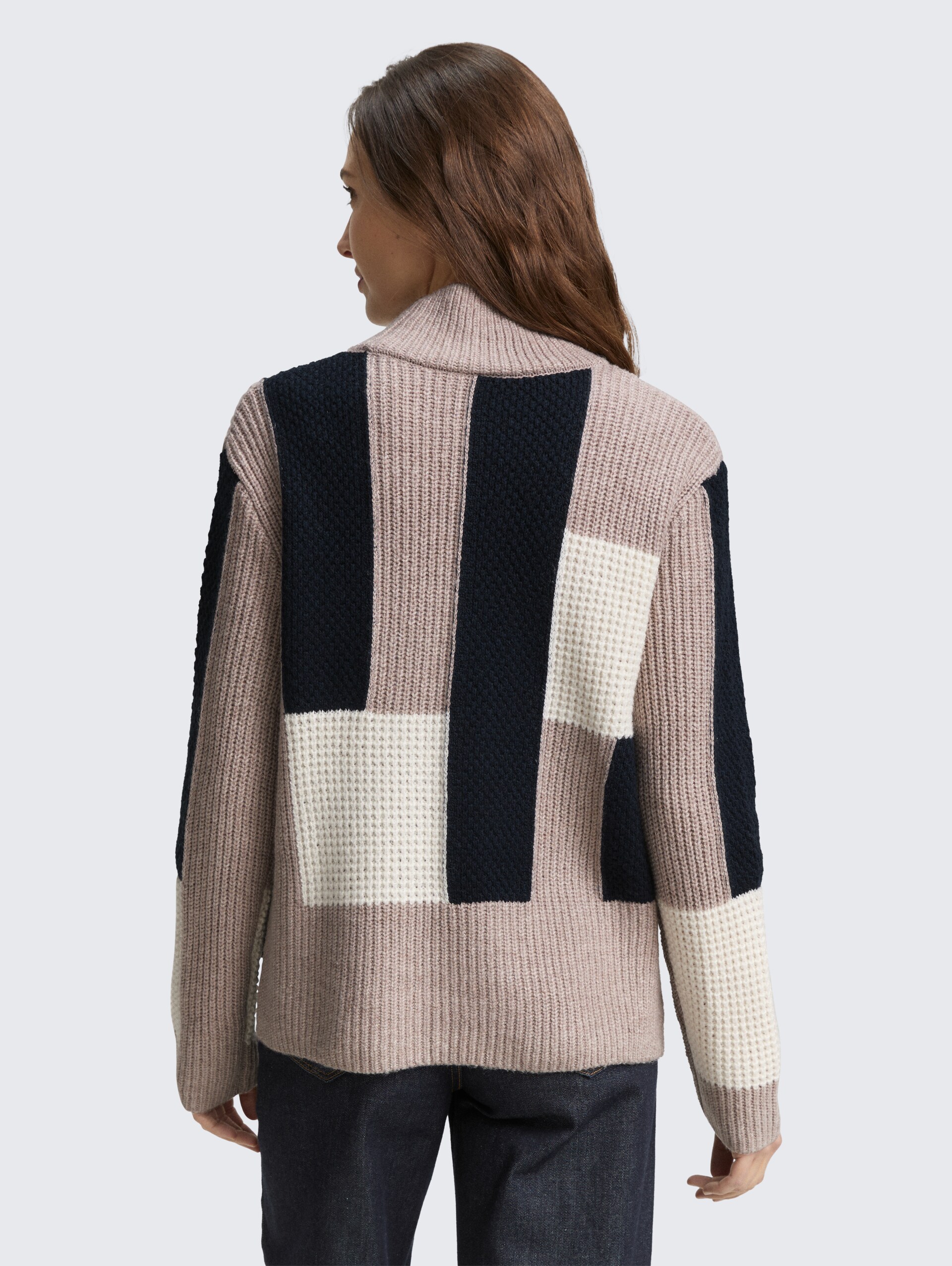 Loose Fit Strickpullover mit Colour Blocking - taupe structured colorblock