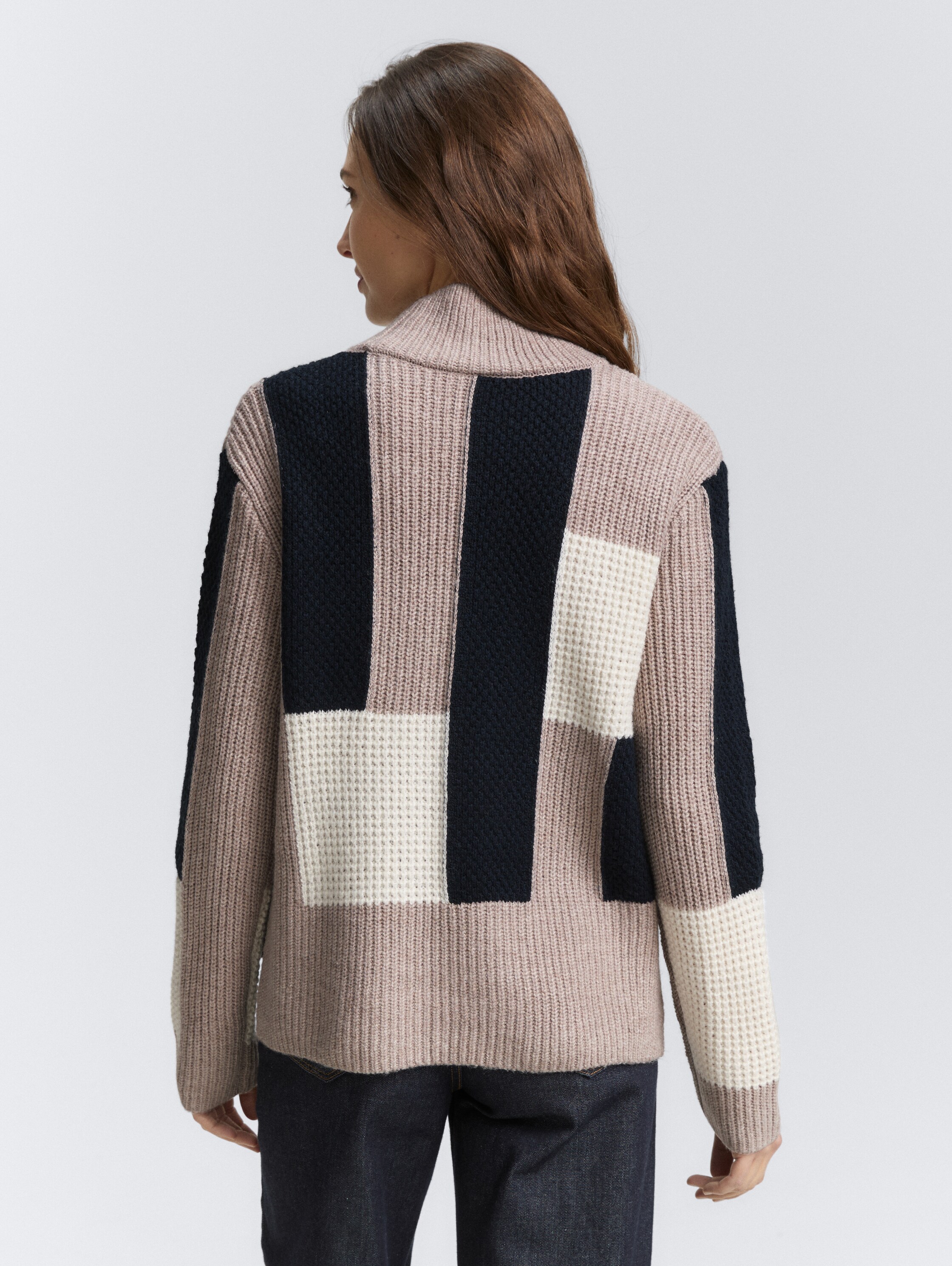 Loose fit knitted jumper with colour blocking - taupe structured colorblock