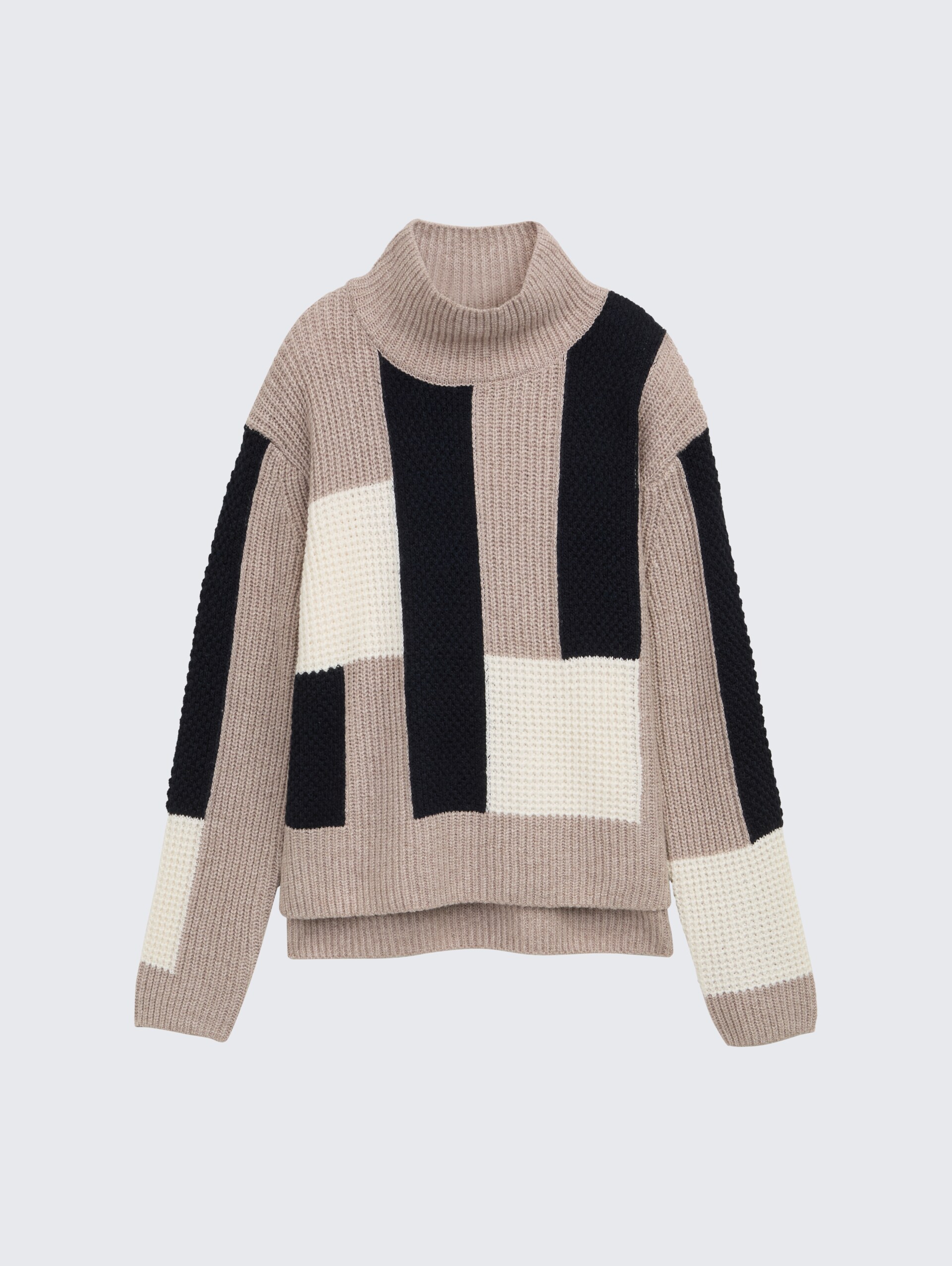 Loose Fit Strickpullover mit Colour Blocking - taupe structured colorblock