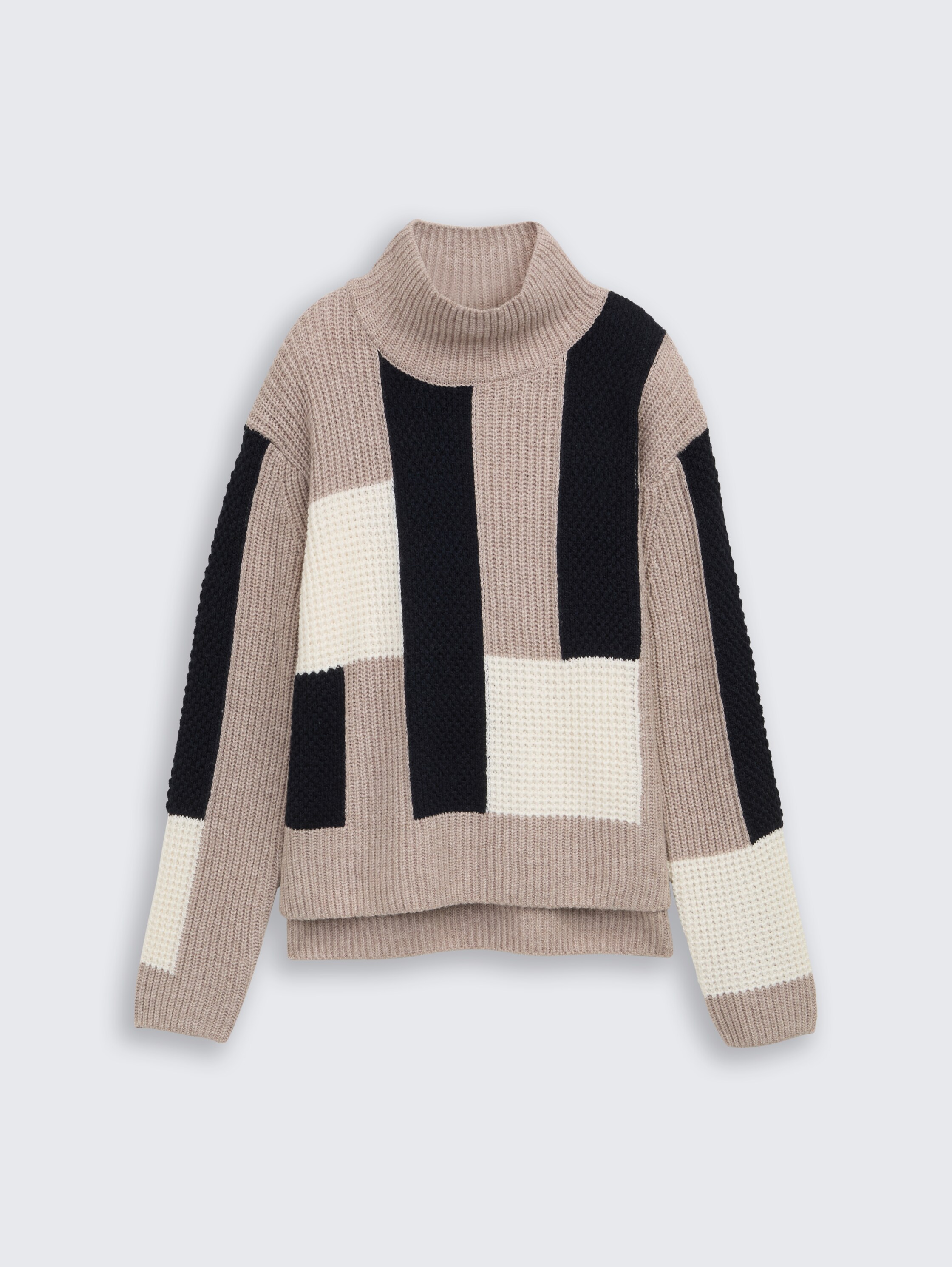 Loose fit knitted jumper with colour blocking - taupe structured colorblock