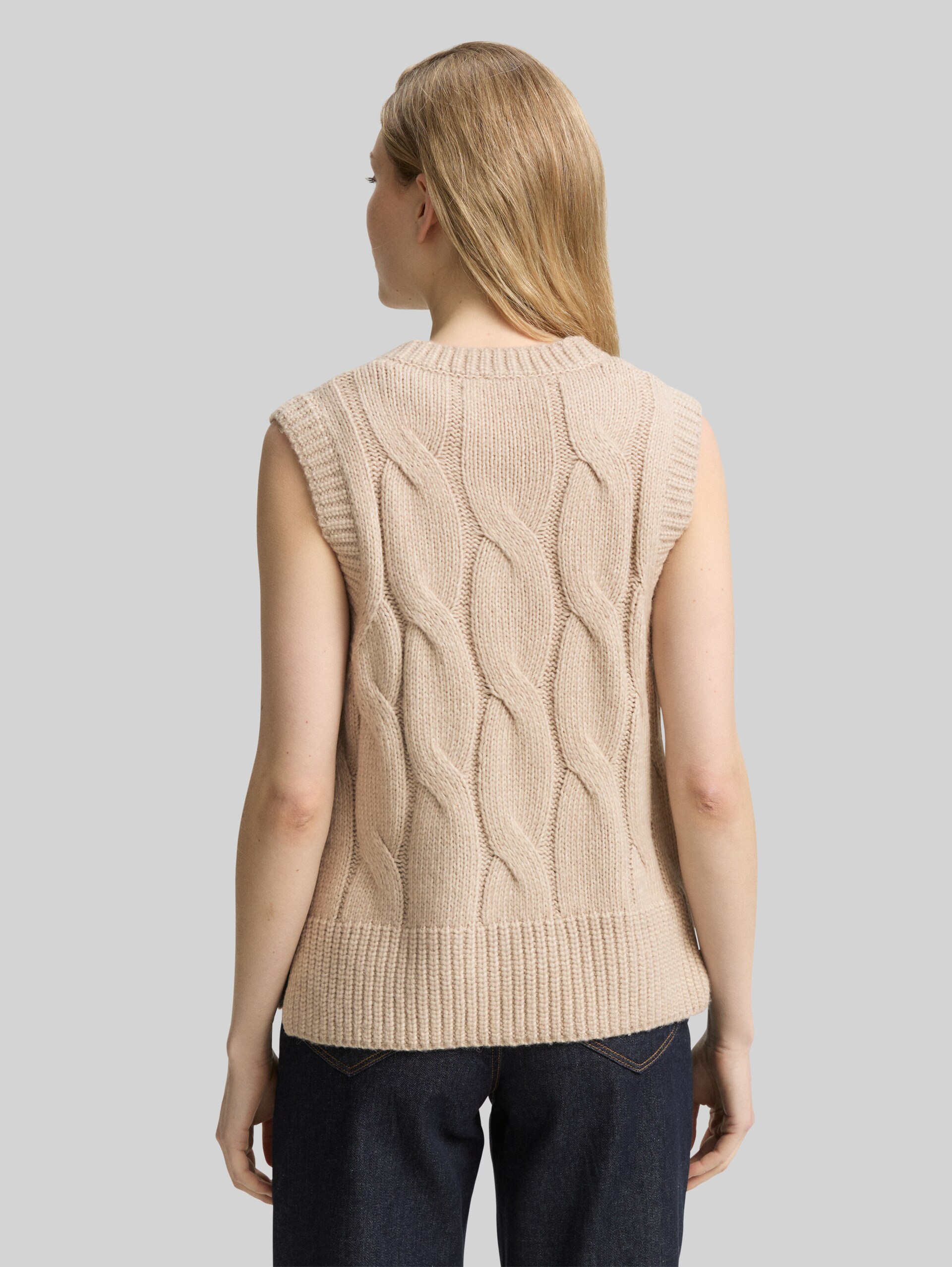 Jumper met kabelpatroon - soft taupe melange