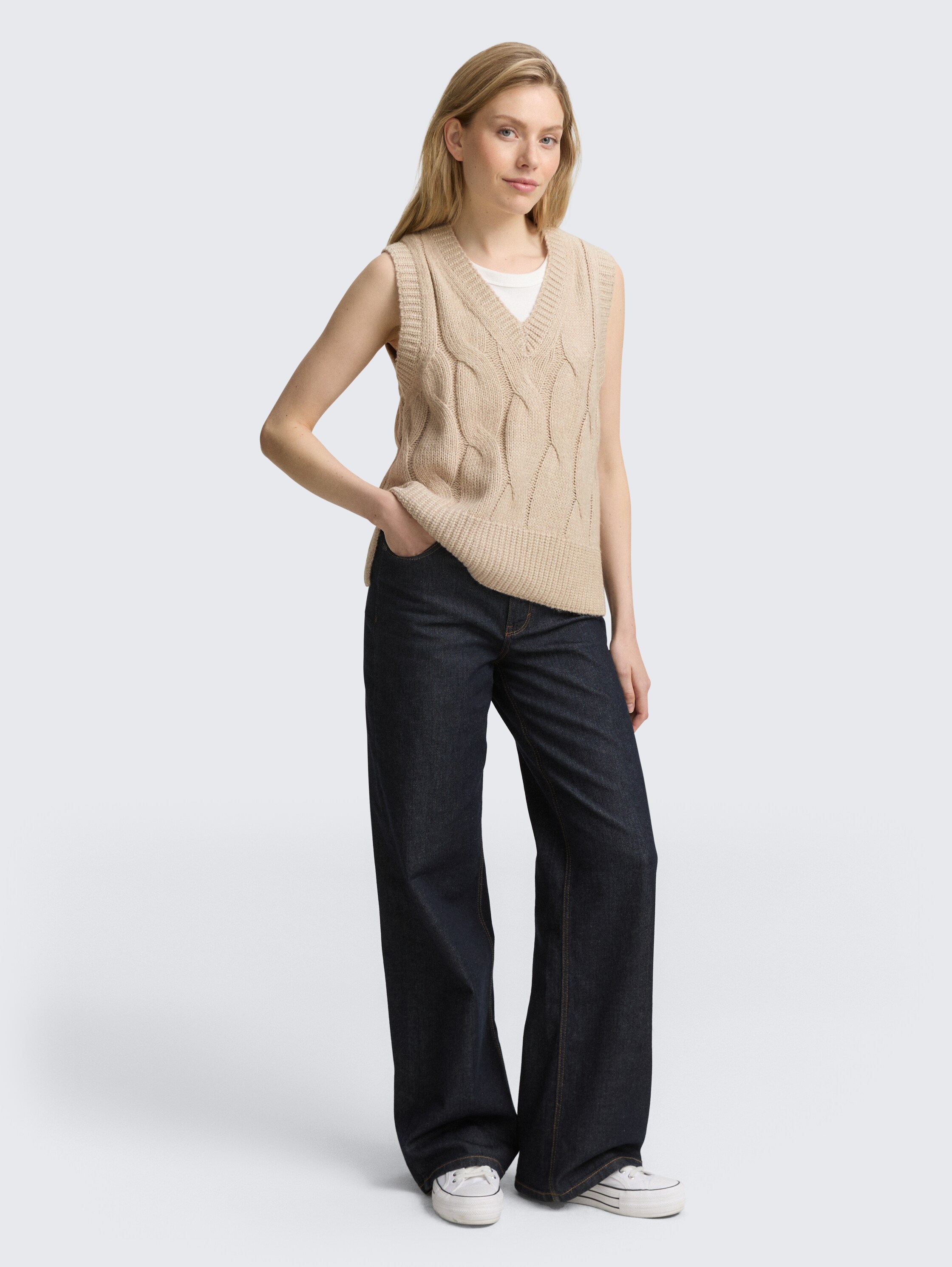 Jumper met kabelpatroon - soft_taupe_melange - 