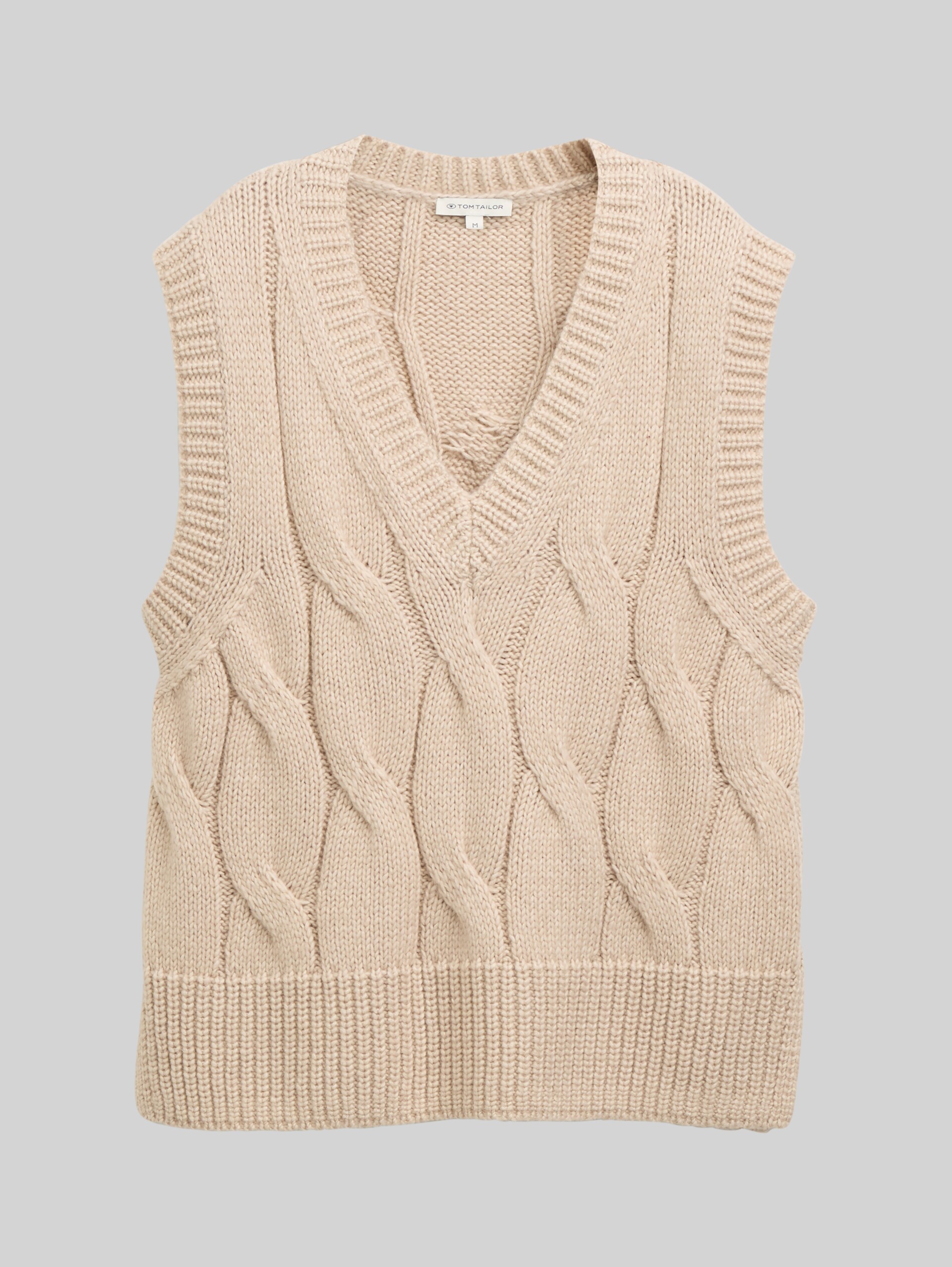 Jumper met kabelpatroon - soft taupe melange